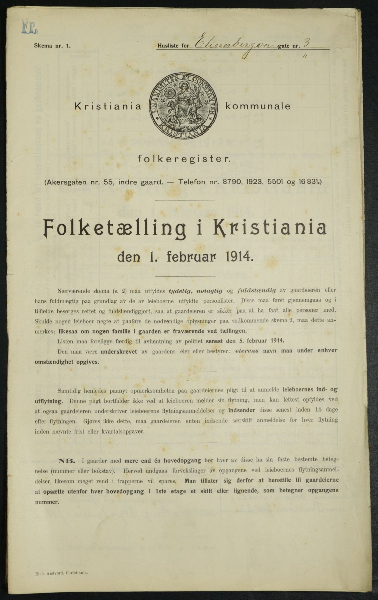 OBA, Municipal Census 1914 for Kristiania, 1914, p. 20587