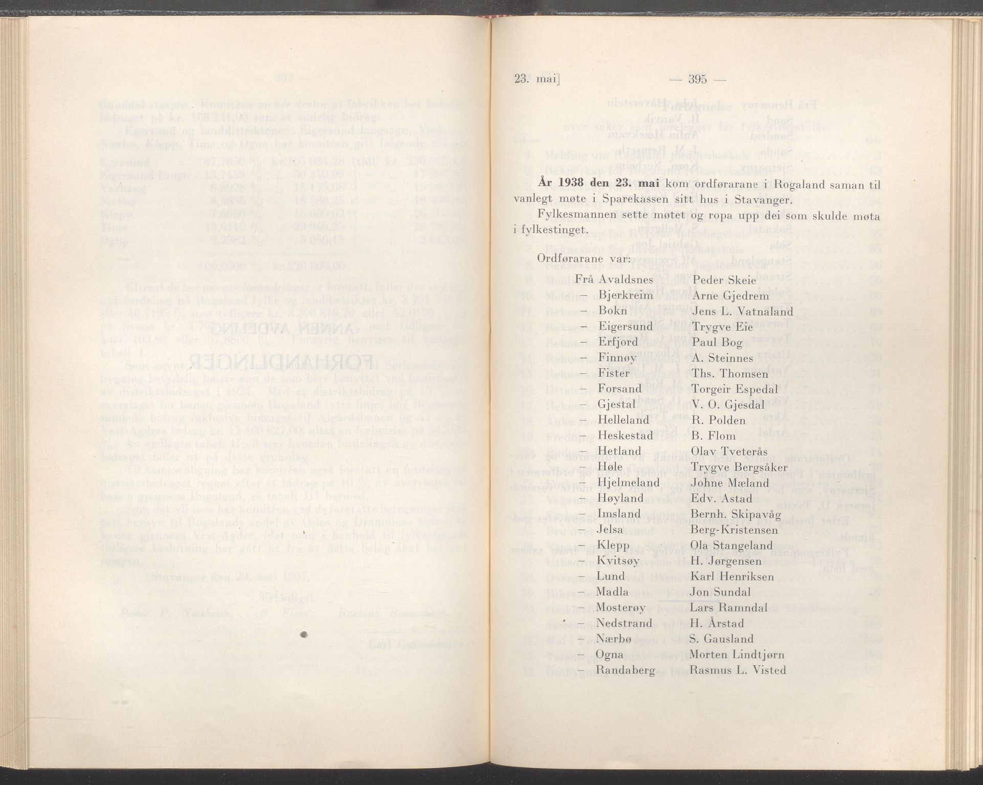 Rogaland fylkeskommune - Fylkesrådmannen , IKAR/A-900/A/Aa/Aaa/L0057: Møtebok , 1938, p. 394-395