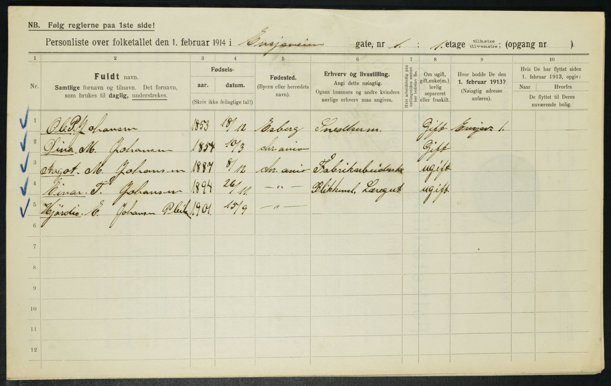 OBA, Municipal Census 1914 for Kristiania, 1914, p. 22096