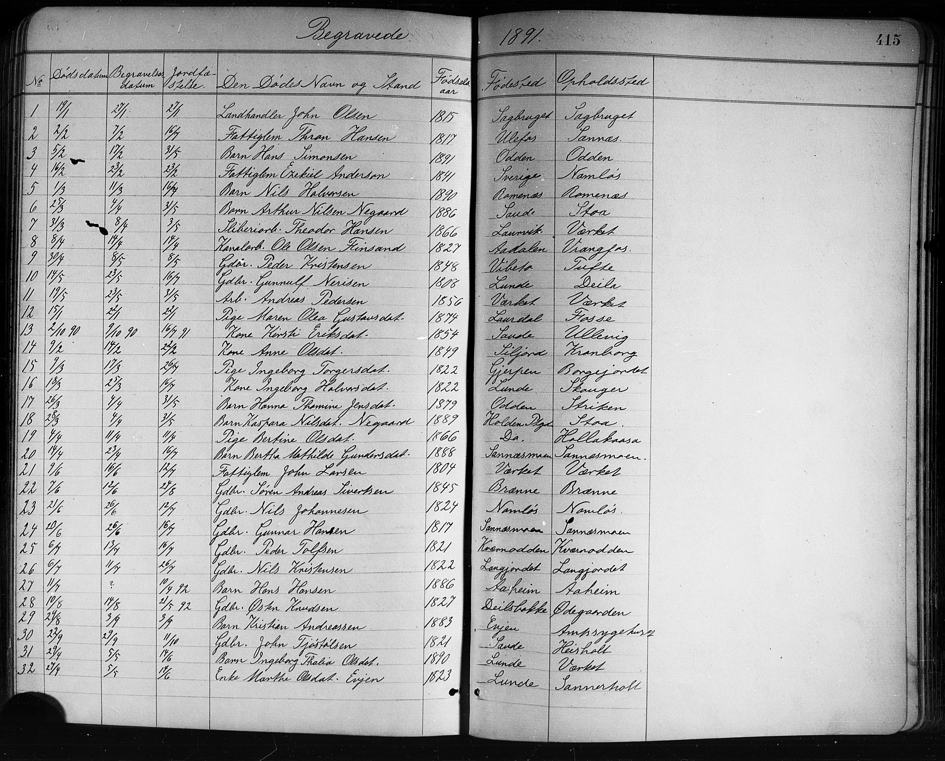 Holla kirkebøker, SAKO/A-272/G/Ga/L0005: Parish register (copy) no. I 5, 1891-1917, p. 415