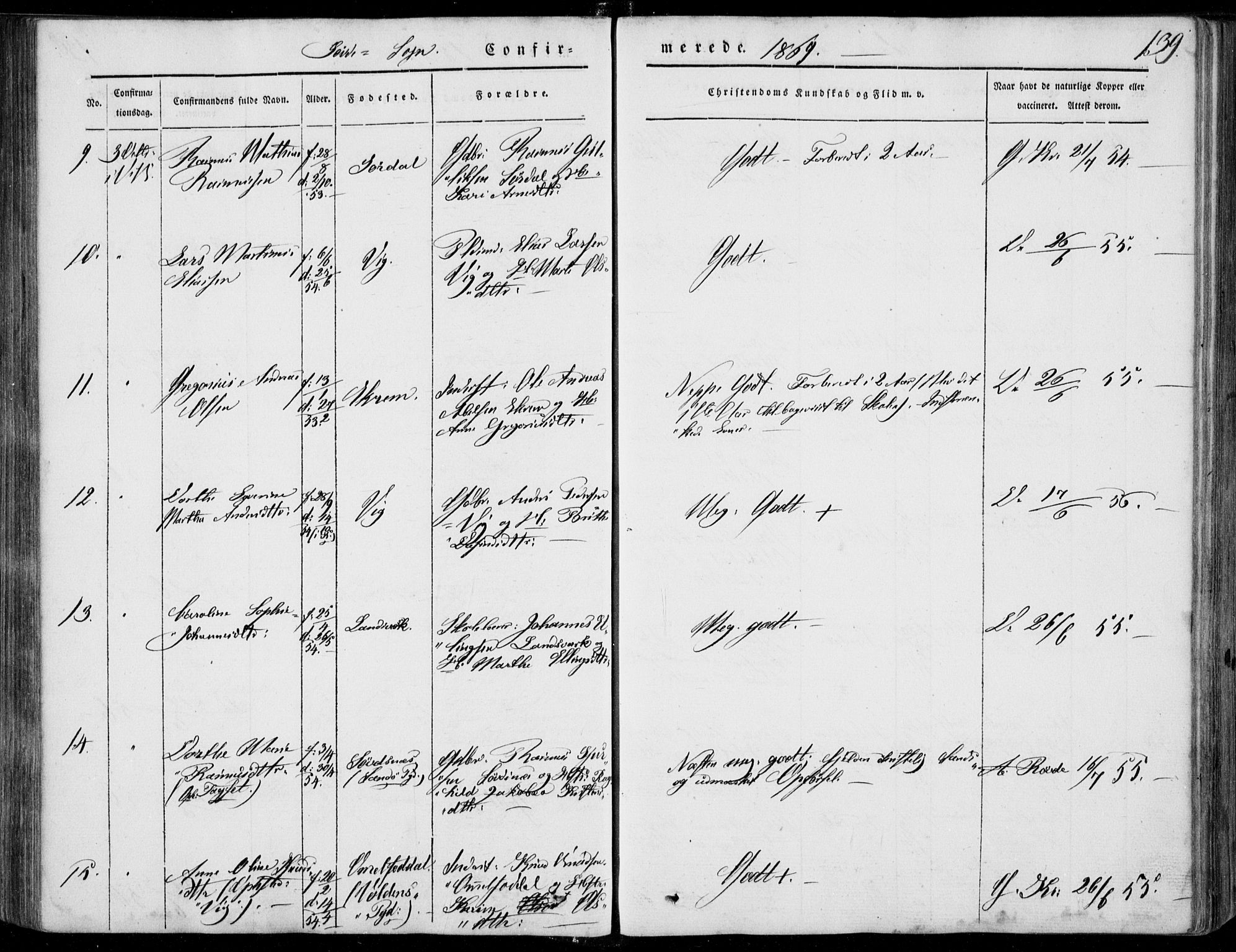 Ministerialprotokoller, klokkerbøker og fødselsregistre - Møre og Romsdal, AV/SAT-A-1454/502/L0023: Parish register (official) no. 502A01, 1844-1873, p. 139