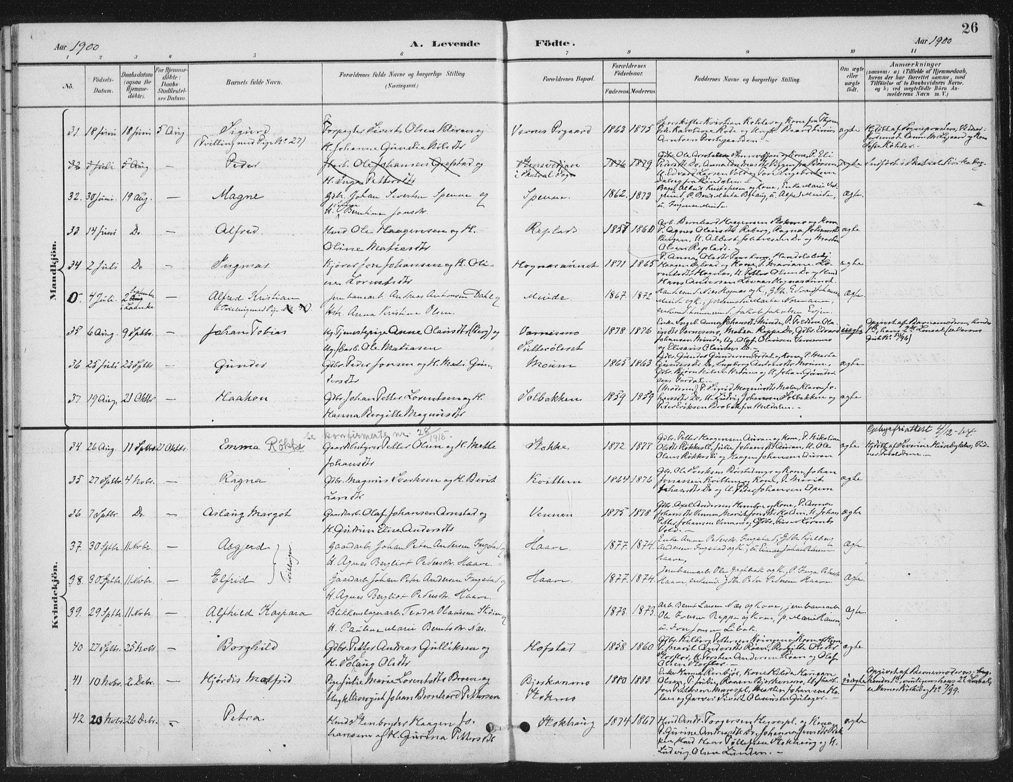 Ministerialprotokoller, klokkerbøker og fødselsregistre - Nord-Trøndelag, AV/SAT-A-1458/709/L0082: Parish register (official) no. 709A22, 1896-1916, p. 26