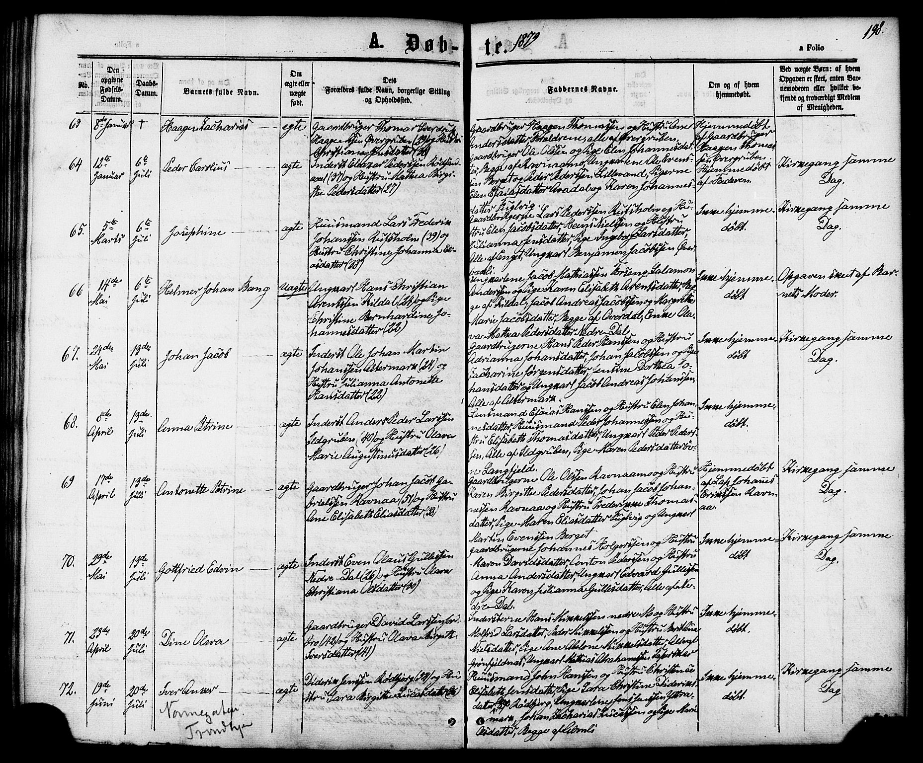 Ministerialprotokoller, klokkerbøker og fødselsregistre - Nordland, SAT/A-1459/827/L0393: Parish register (official) no. 827A05, 1863-1883, p. 198