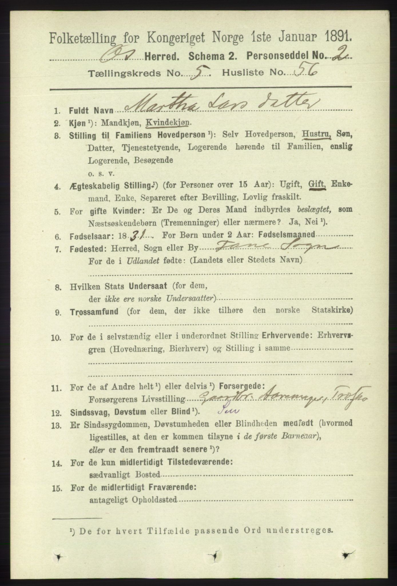 RA, 1891 census for 1243 Os, 1891, p. 1273