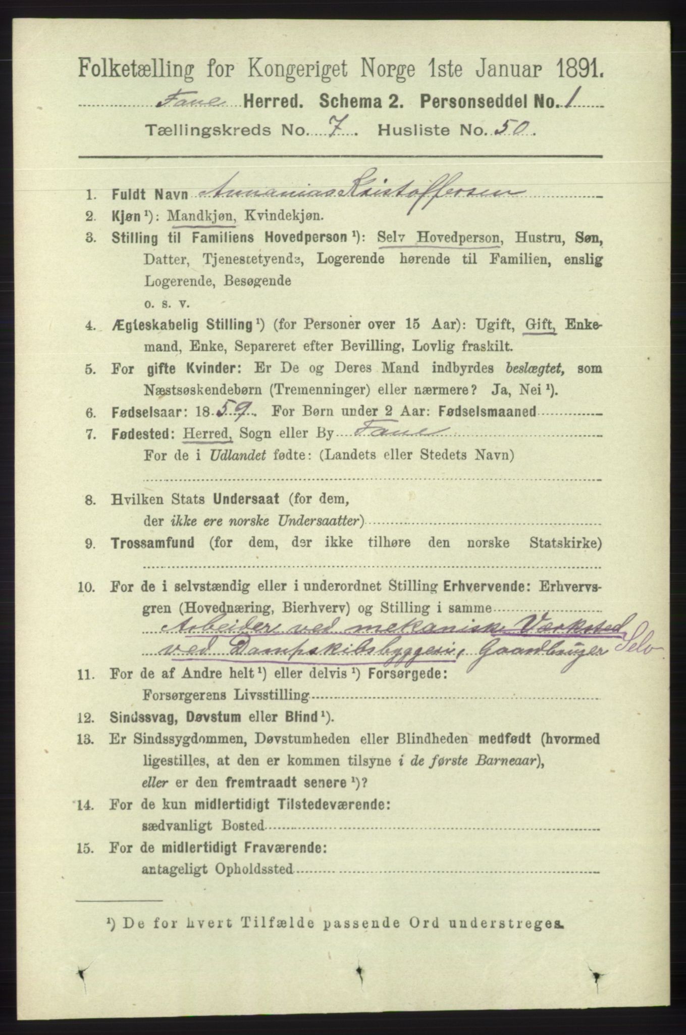 RA, 1891 census for 1249 Fana, 1891, p. 3280