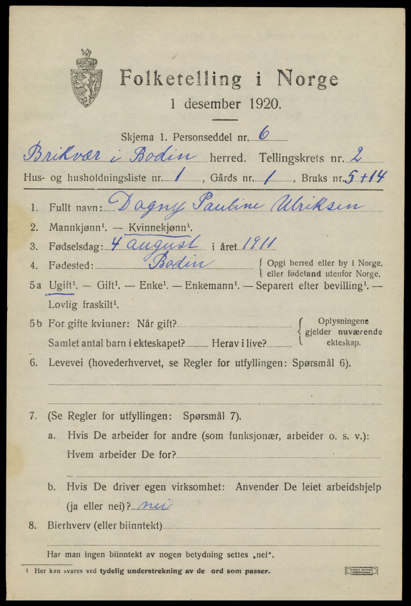 SAT, 1920 census for Bodin, 1920, p. 1956