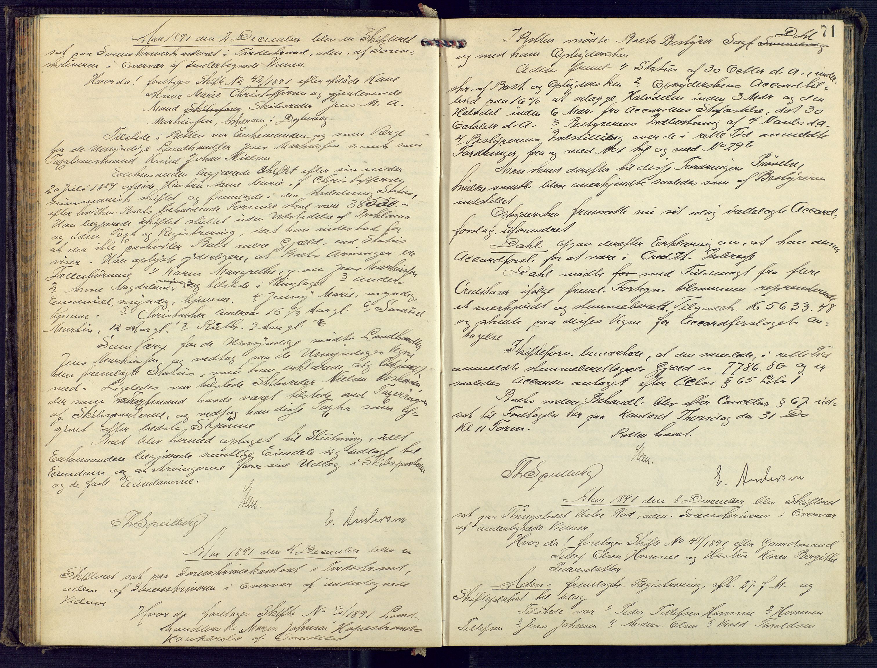 Holt sorenskriveri, AV/SAK-1221-0002/H/Hc/L0018: Skiftebehandlingsprotokoll nr. 9, 1890-1897, p. 70b-71a
