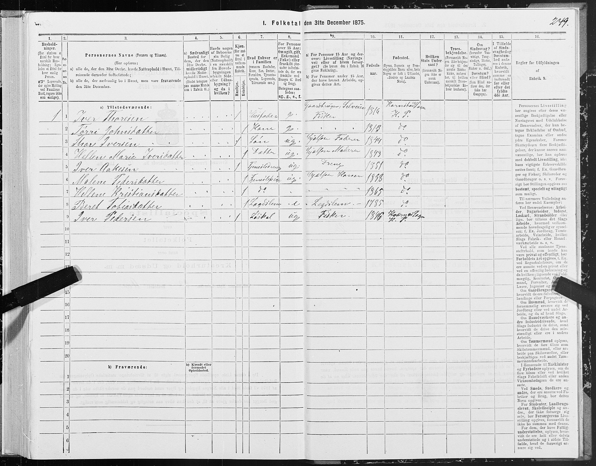 SAT, 1875 census for 1553P Kvernes, 1875, p. 3249