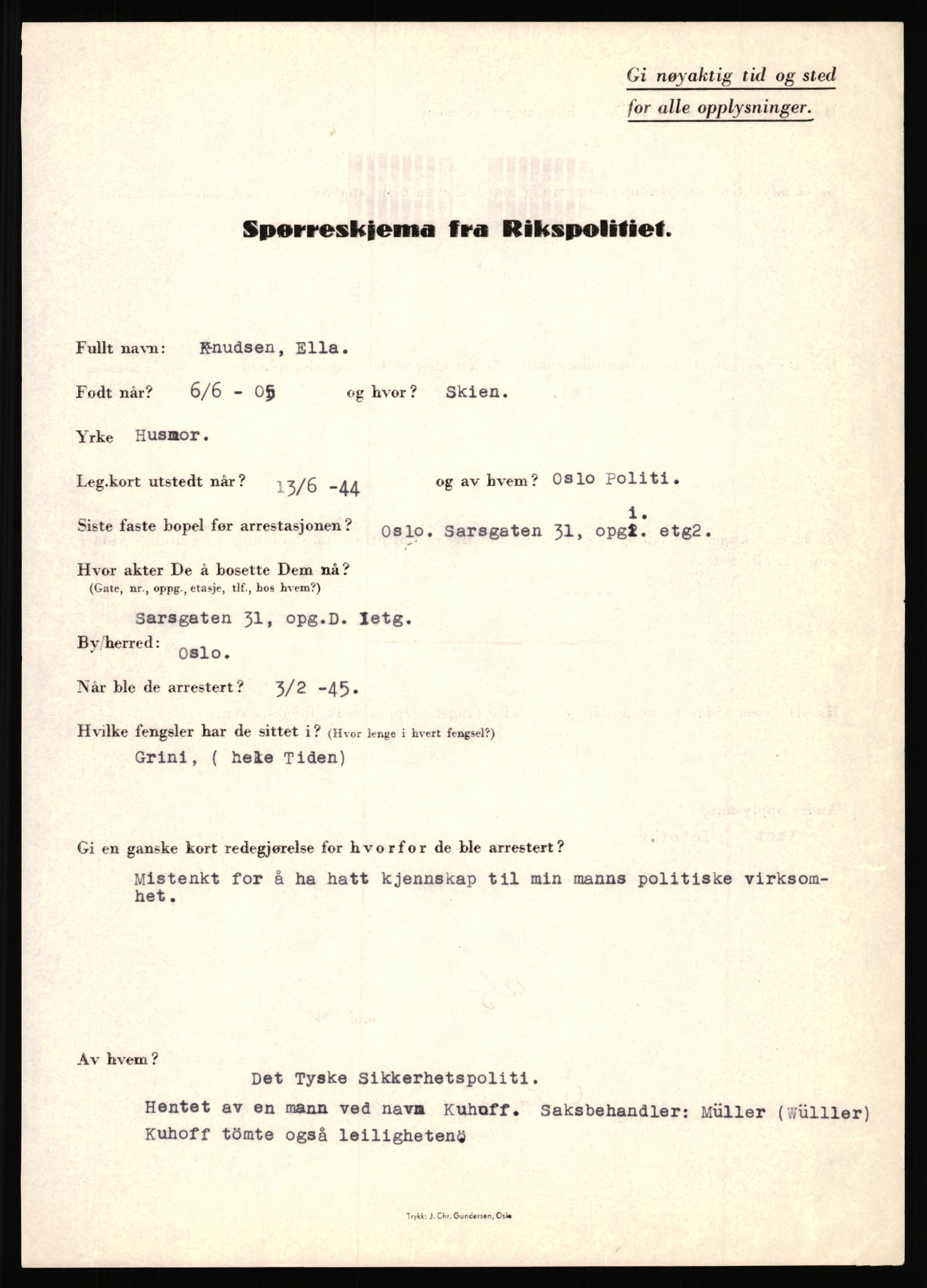 Rikspolitisjefen, AV/RA-S-1560/L/L0009: Karlsen, Aksel Emanuel - Kristiansen, Øivind Vetre, 1940-1945, p. 543