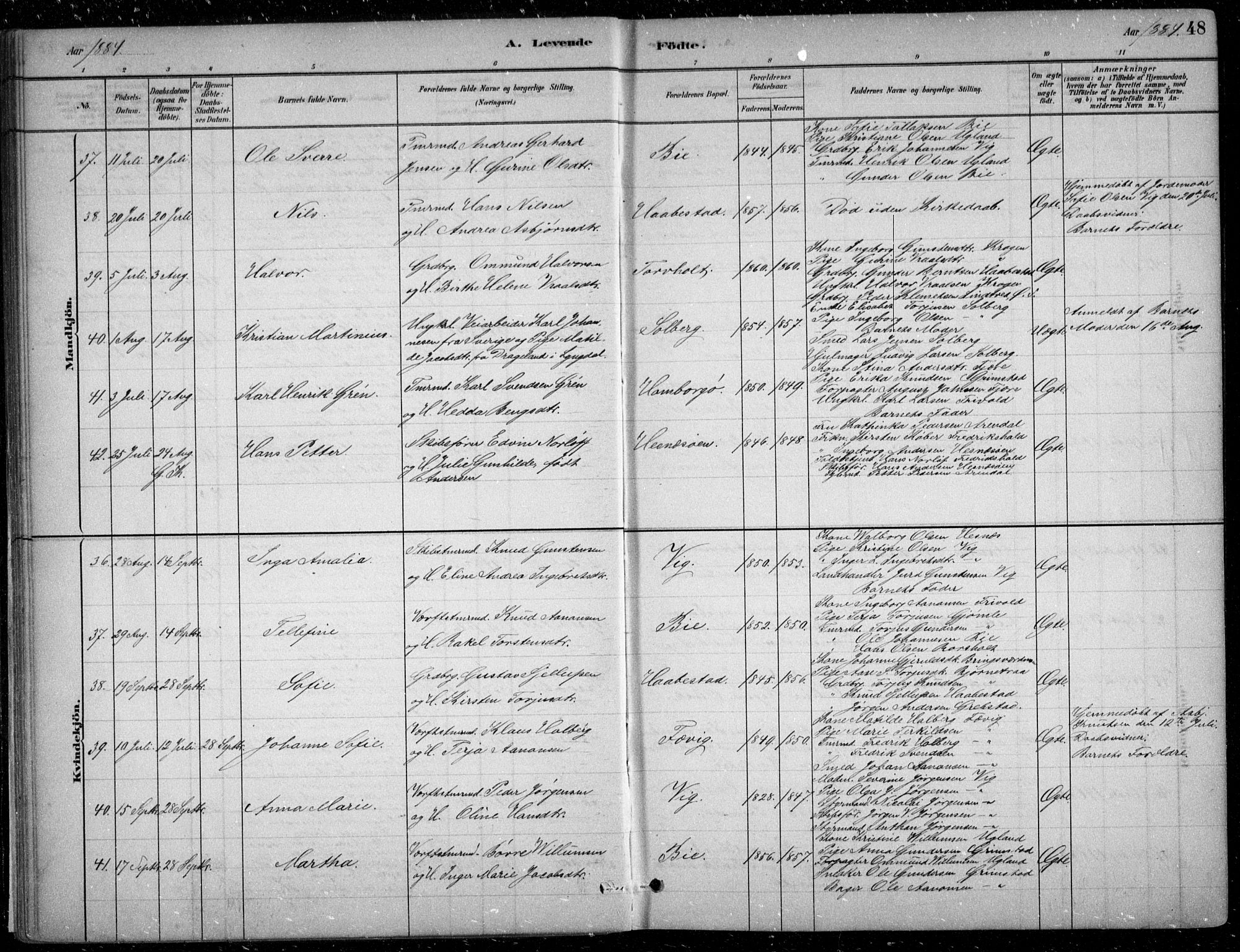 Fjære sokneprestkontor, SAK/1111-0011/F/Fb/L0011: Parish register (copy) no. B 11, 1881-1905, p. 48