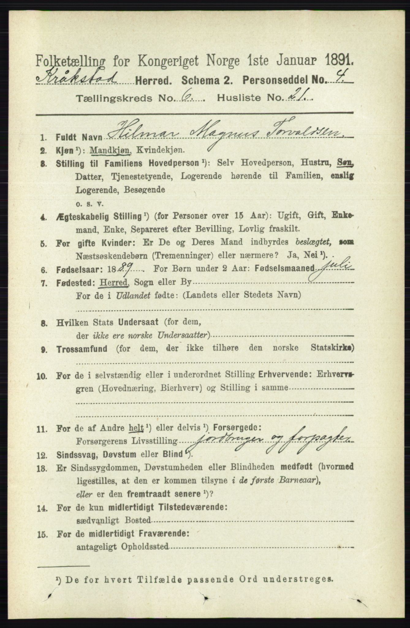 RA, 1891 census for 0212 Kråkstad, 1891, p. 3108