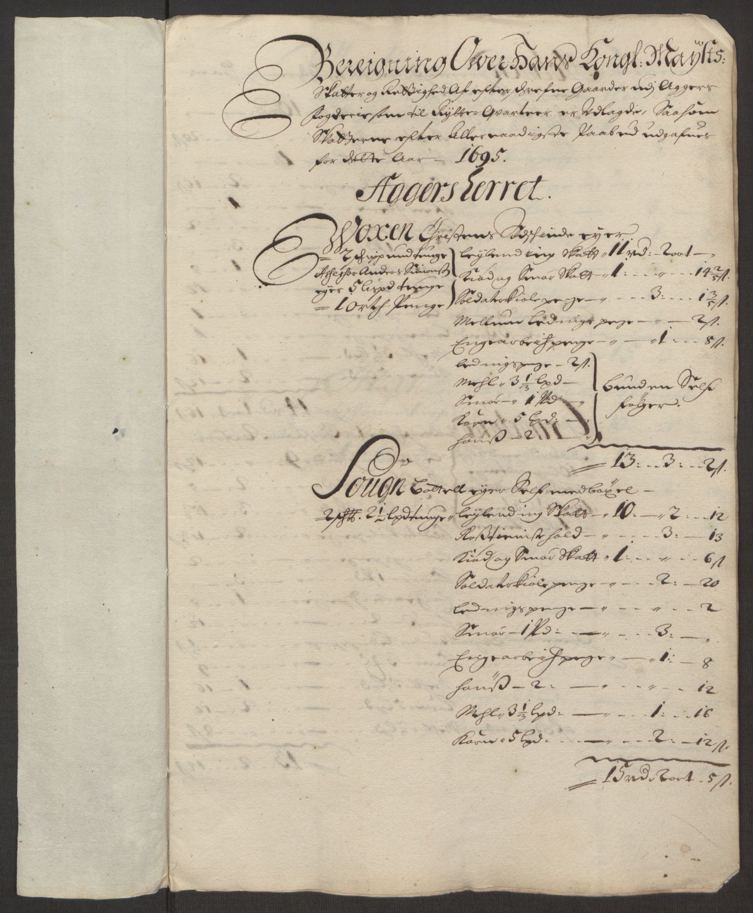 Rentekammeret inntil 1814, Reviderte regnskaper, Fogderegnskap, RA/EA-4092/R10/L0439: Fogderegnskap Aker og Follo, 1695, p. 219