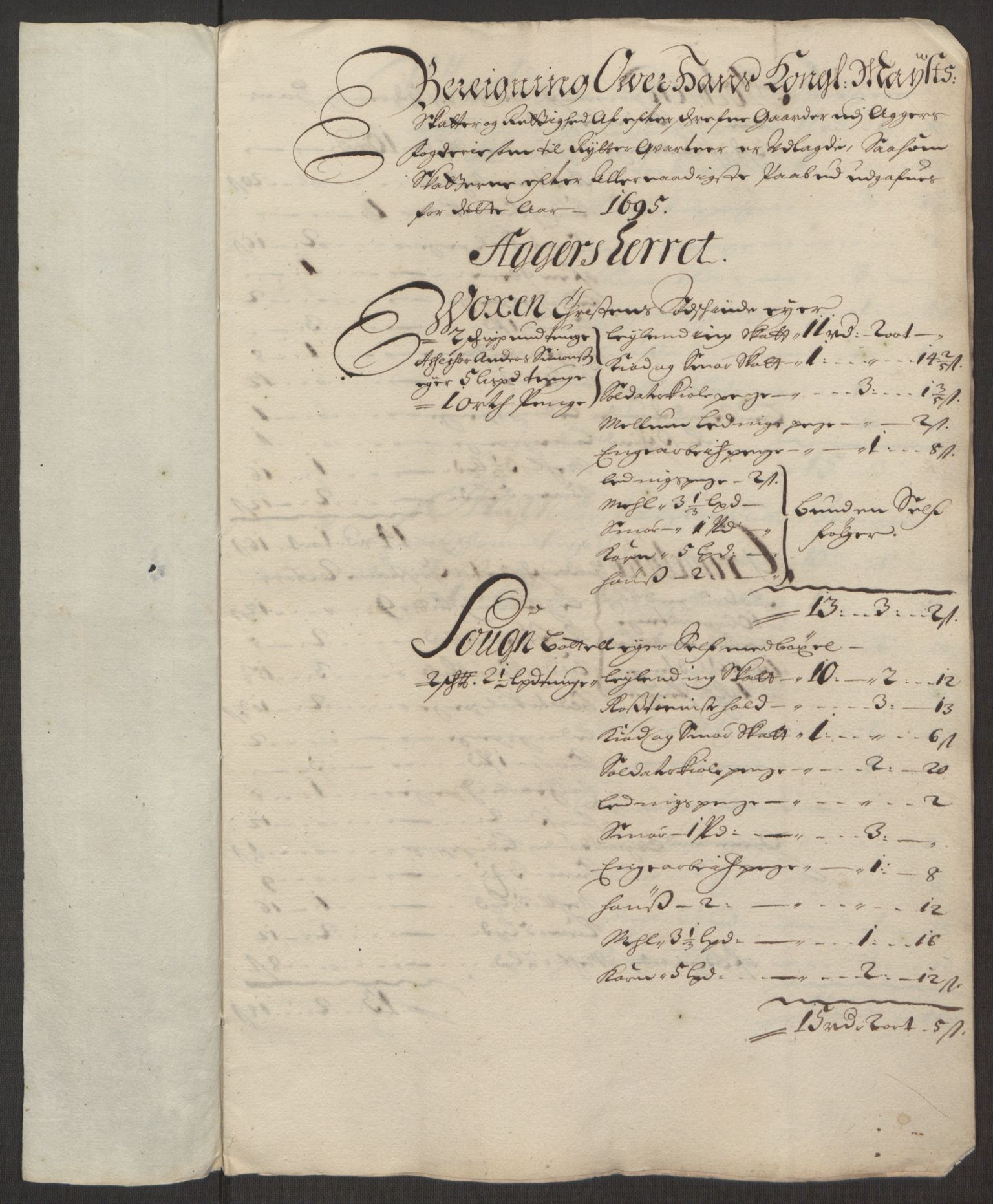 Rentekammeret inntil 1814, Reviderte regnskaper, Fogderegnskap, AV/RA-EA-4092/R10/L0439: Fogderegnskap Aker og Follo, 1695, p. 219