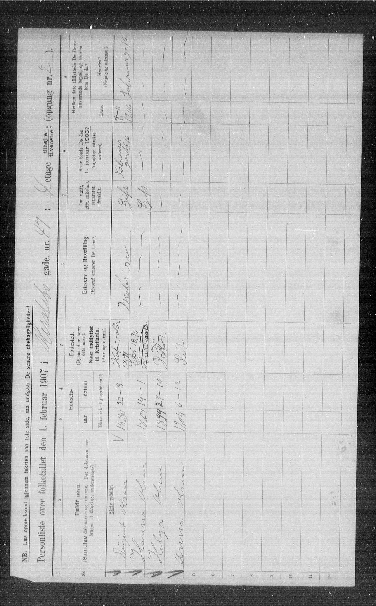 OBA, Municipal Census 1907 for Kristiania, 1907, p. 20486