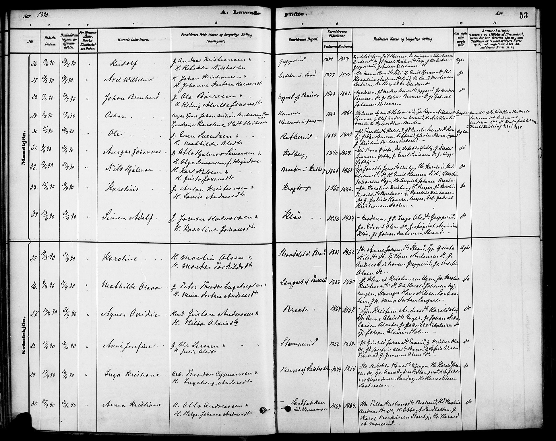 Høland prestekontor Kirkebøker, AV/SAO-A-10346a/F/Fb/L0001: Parish register (official) no. II 1, 1880-1897, p. 53