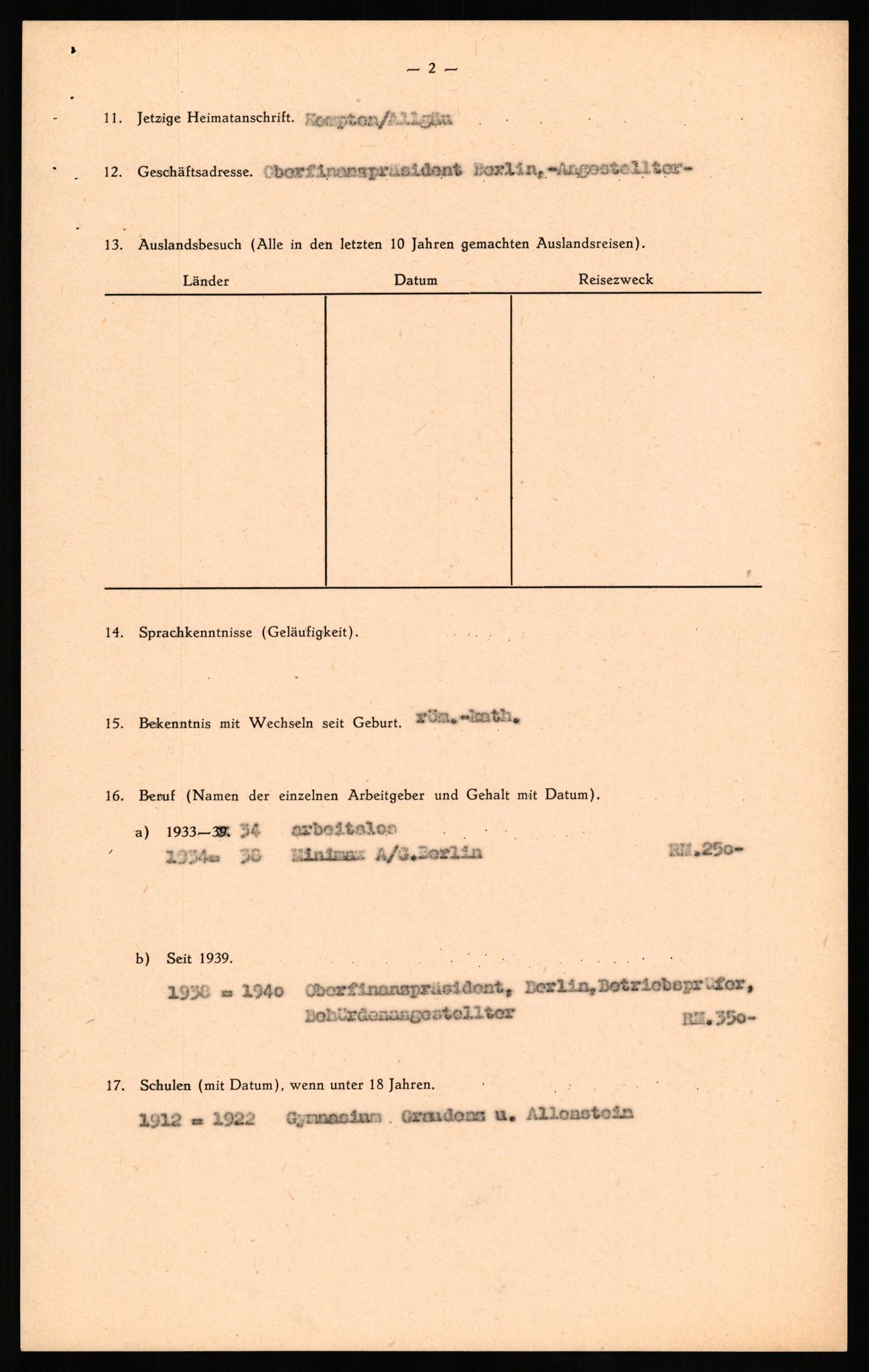 Forsvaret, Forsvarets overkommando II, AV/RA-RAFA-3915/D/Db/L0018: CI Questionaires. Tyske okkupasjonsstyrker i Norge. Tyskere., 1945-1946, p. 170