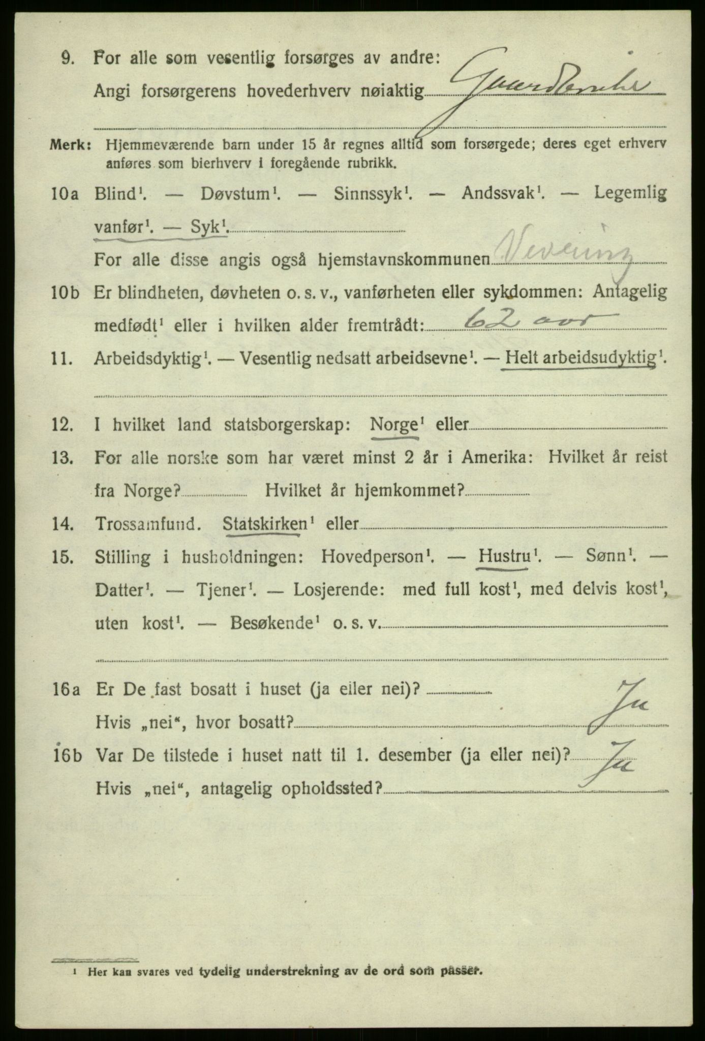 SAB, 1920 census for Vevring, 1920, p. 1395