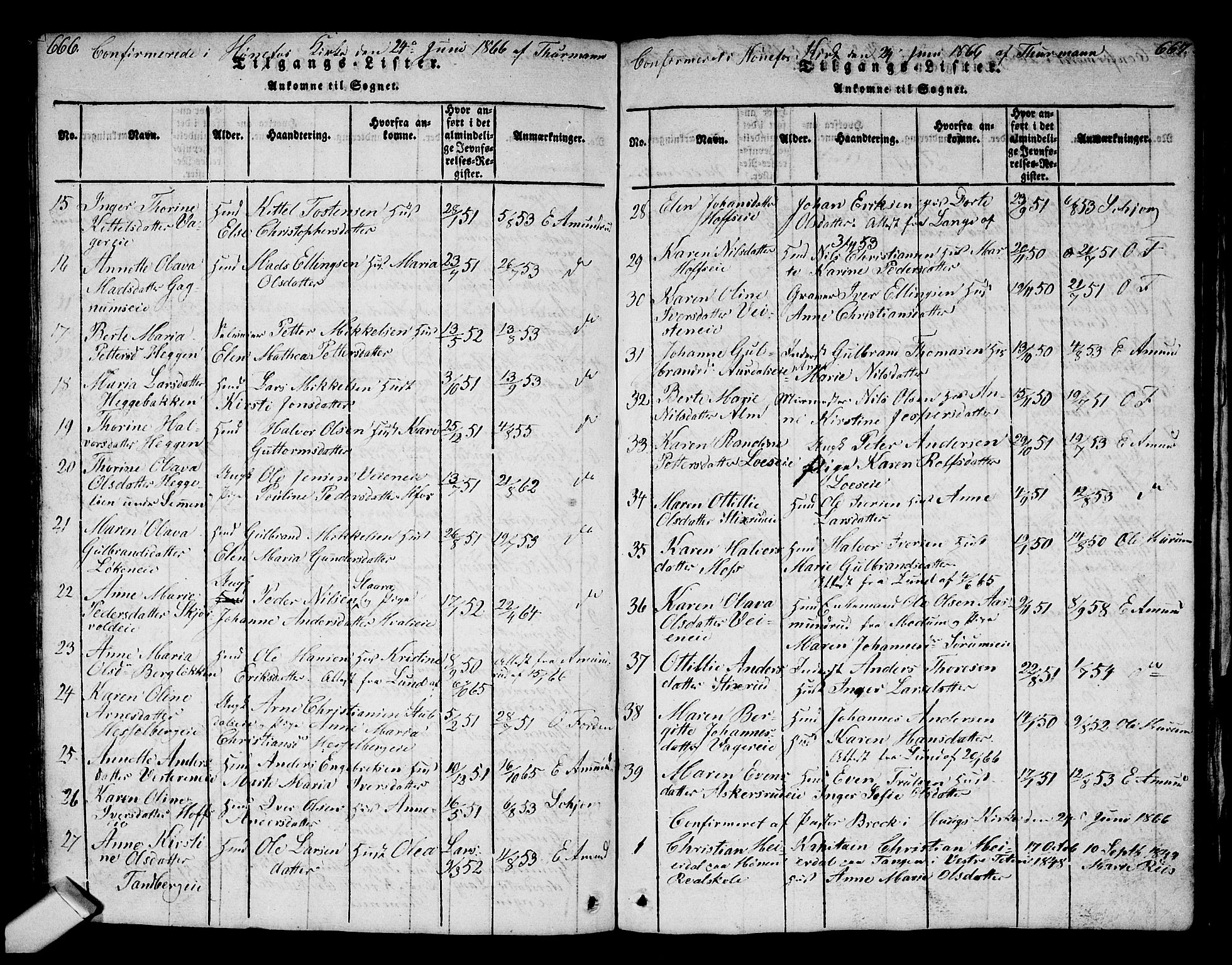 Norderhov kirkebøker, AV/SAKO-A-237/G/Ga/L0002: Parish register (copy) no. I 2, 1814-1867, p. 666-667