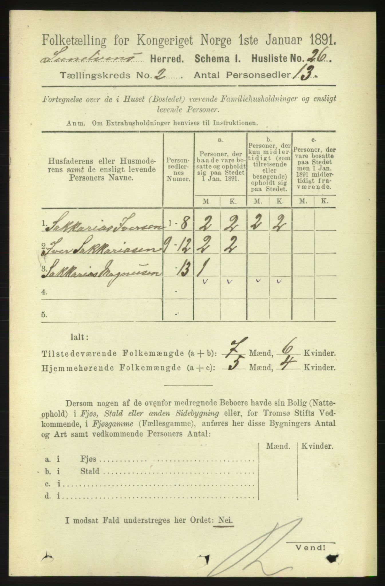 RA, 1891 census for 1523 Sunnylven, 1891, p. 376