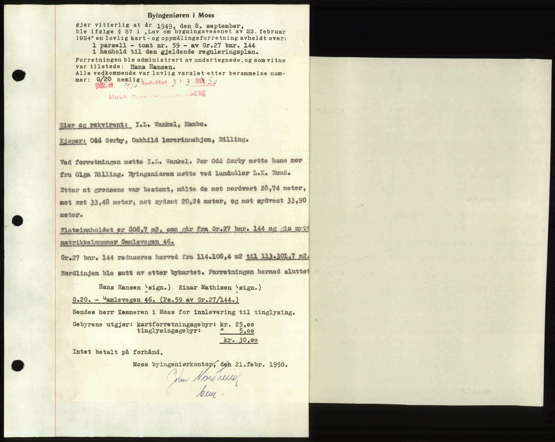 Moss sorenskriveri, SAO/A-10168: Mortgage book no. A25, 1950-1950, Diary no: : 710/1950