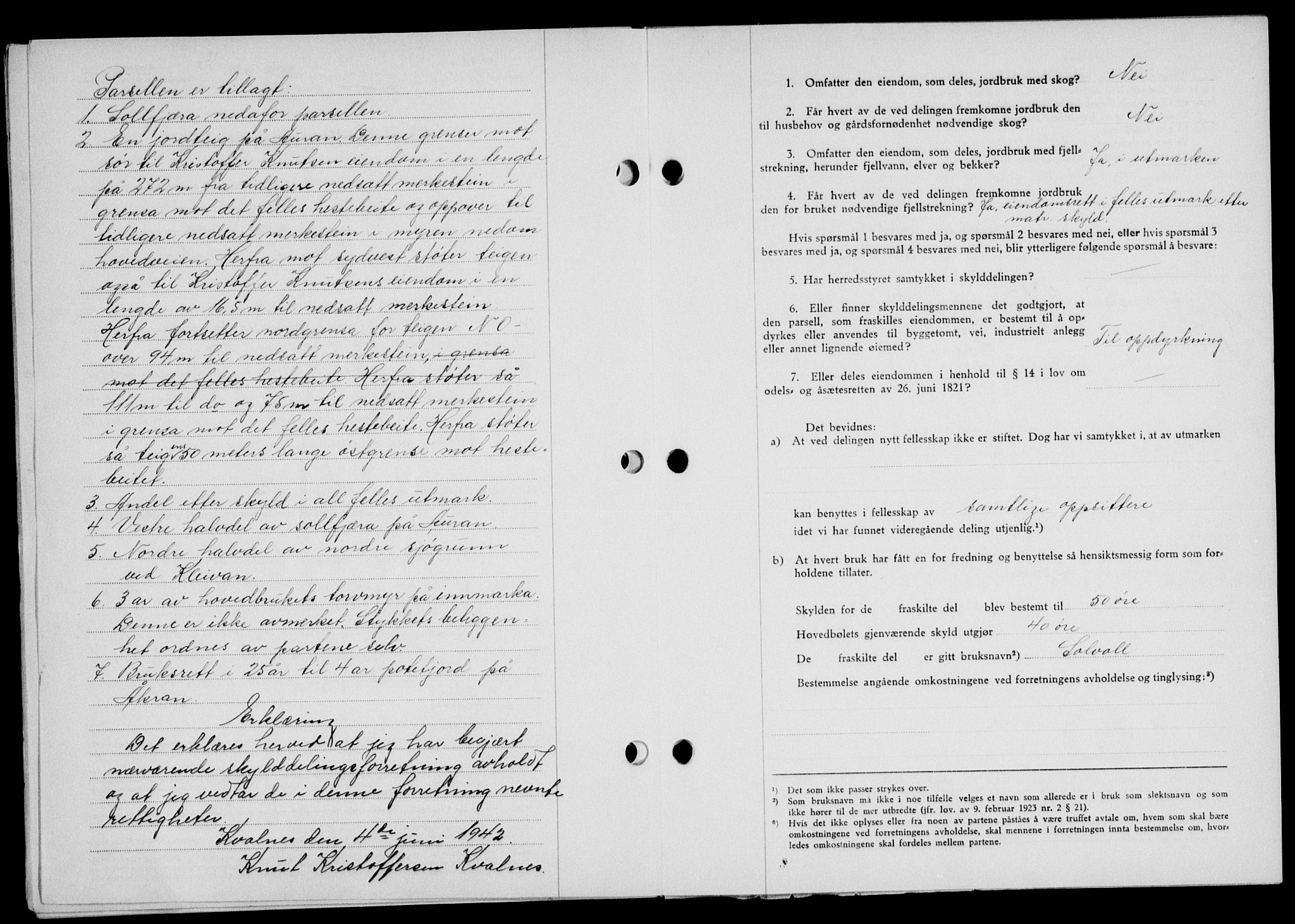 Lofoten sorenskriveri, SAT/A-0017/1/2/2C/L0010a: Mortgage book no. 10a, 1942-1943, Diary no: : 1240/1942