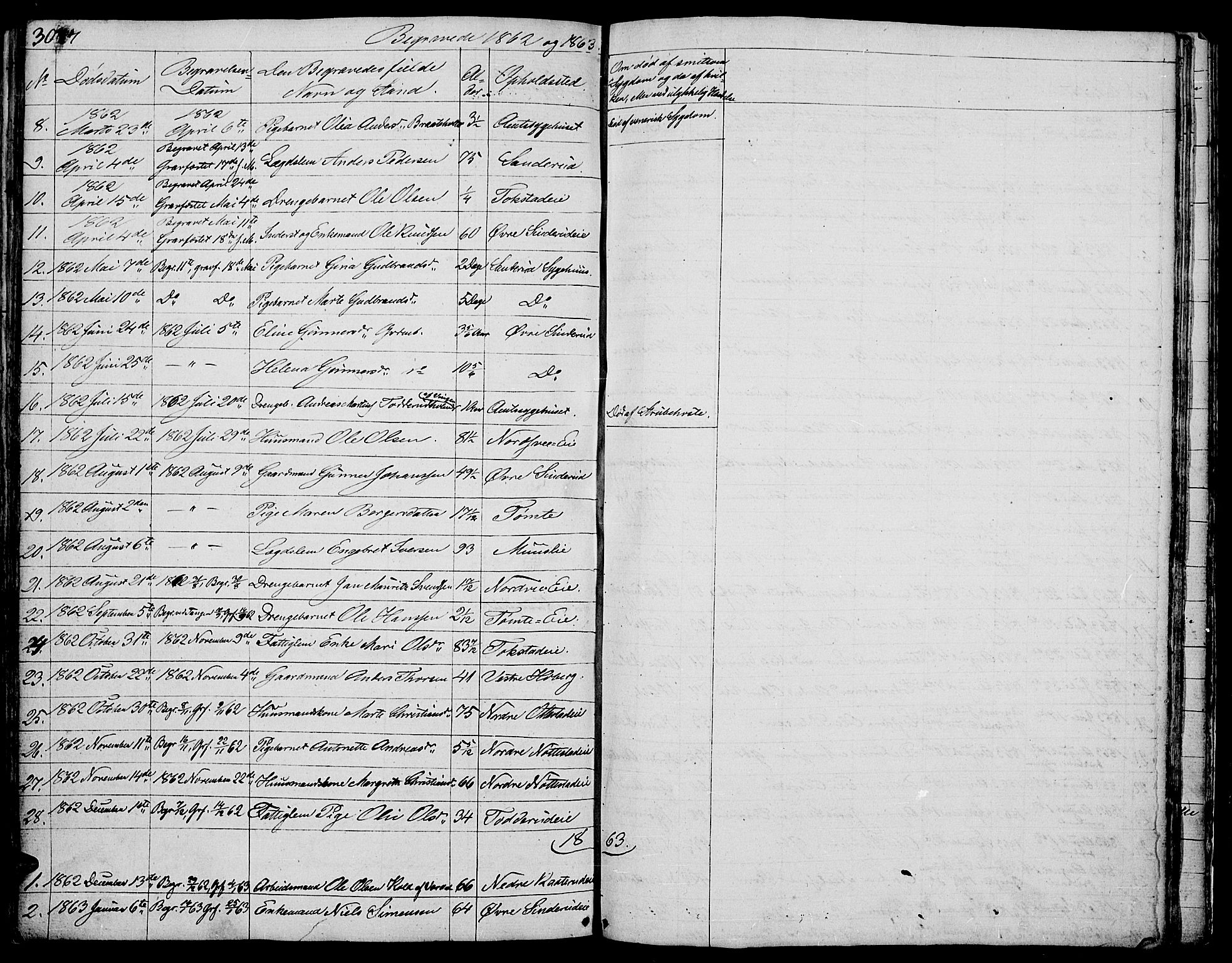 Stange prestekontor, SAH/PREST-002/L/L0002: Parish register (copy) no. 2, 1838-1879, p. 307