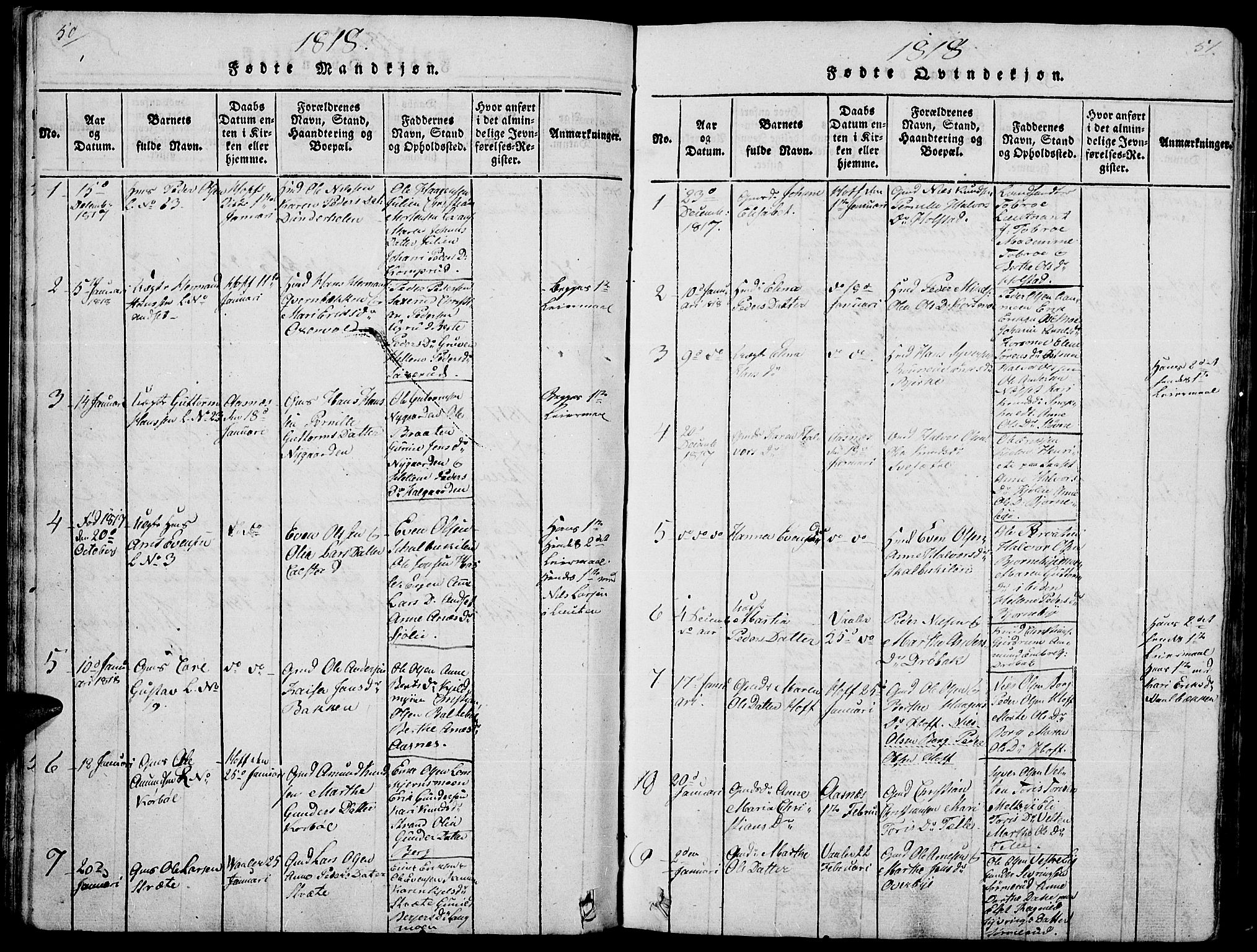 Hof prestekontor, AV/SAH-PREST-038/H/Ha/Haa/L0005: Parish register (official) no. 5, 1816-1822, p. 50-51