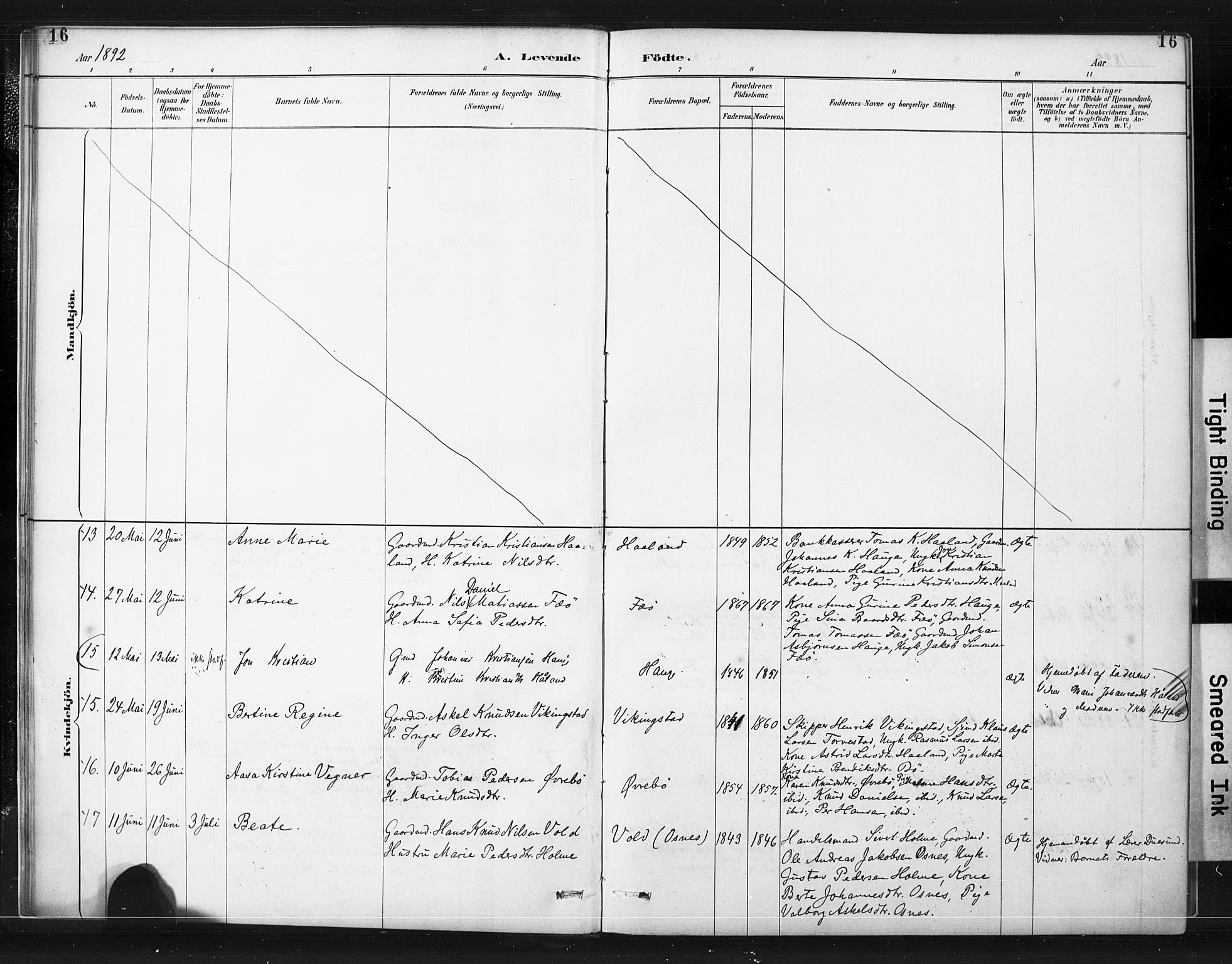 Torvastad sokneprestkontor, AV/SAST-A -101857/H/Ha/Haa/L0015: Parish register (official) no. A 14, 1888-1899, p. 16