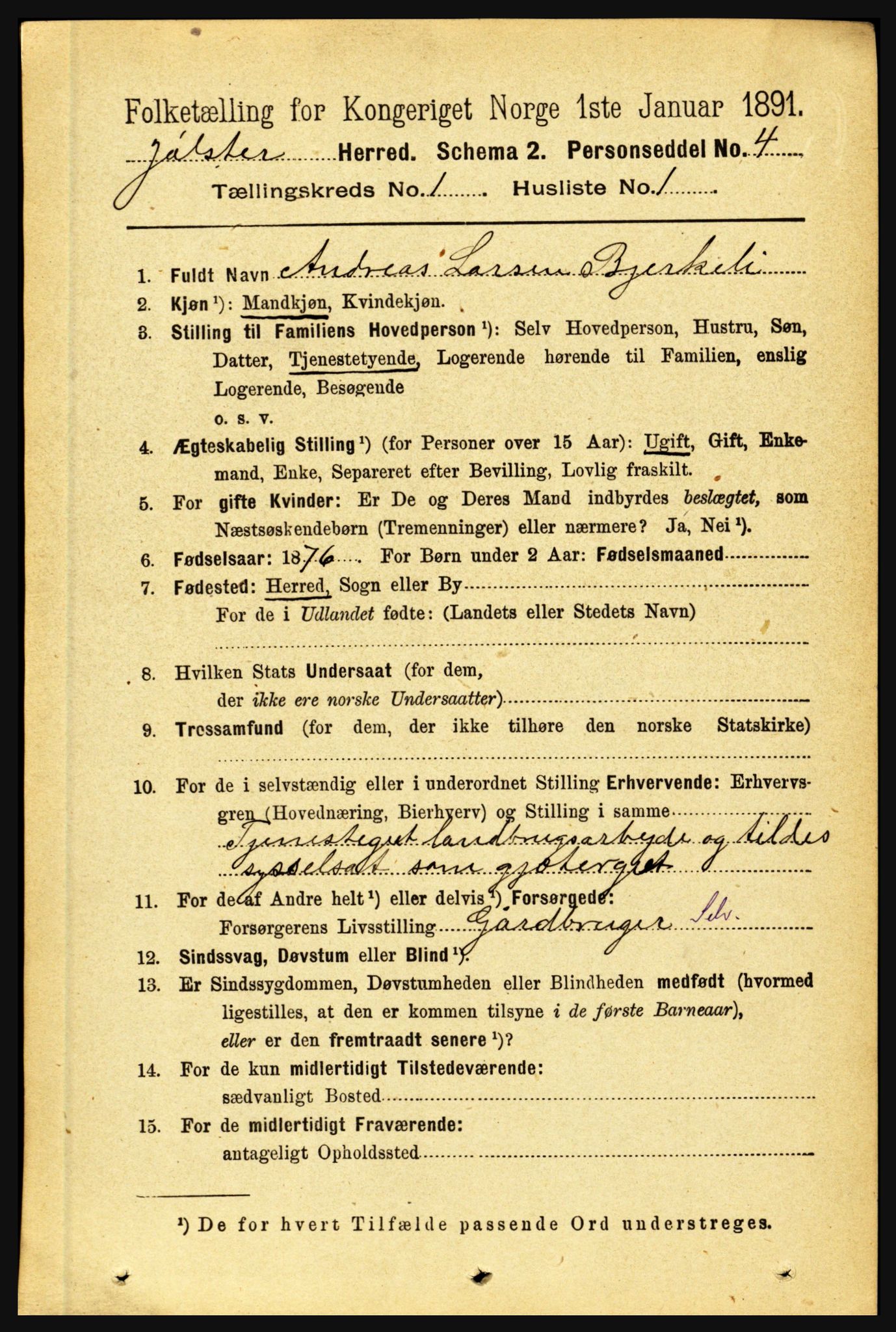 RA, 1891 census for 1431 Jølster, 1891, p. 99