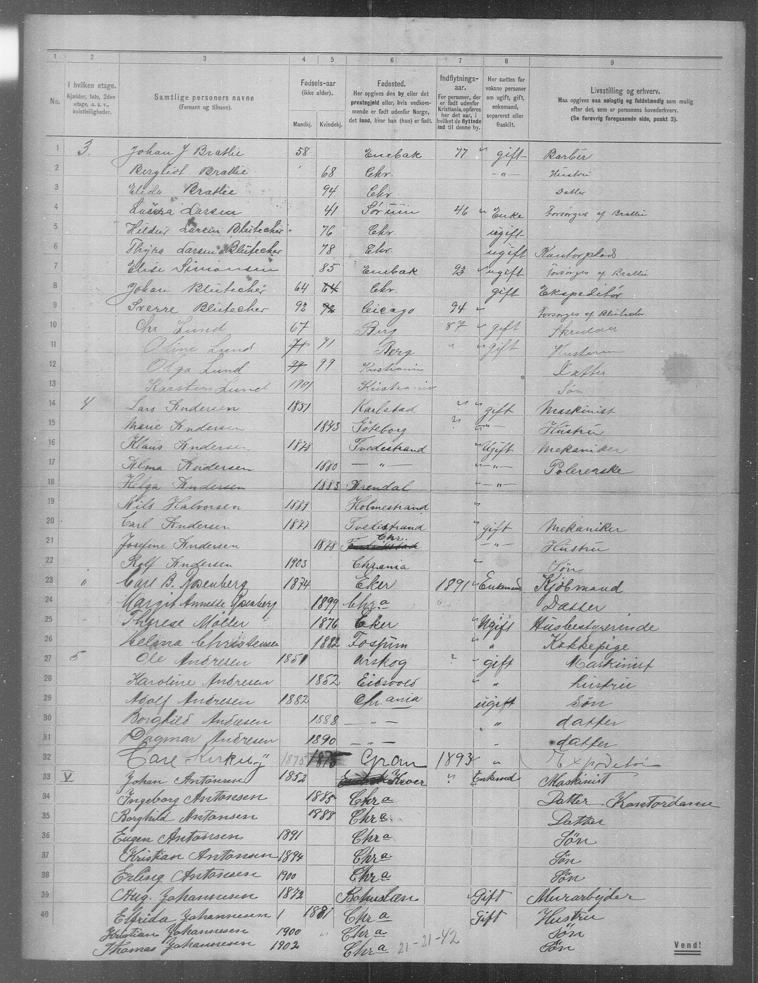 OBA, Municipal Census 1904 for Kristiania, 1904, p. 2156