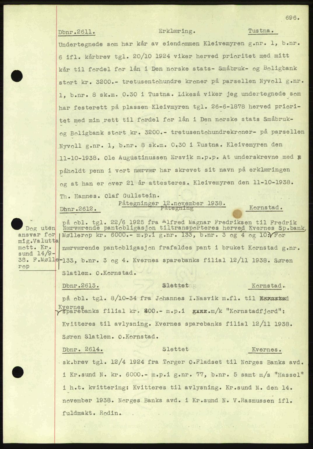 Nordmøre sorenskriveri, AV/SAT-A-4132/1/2/2Ca: Mortgage book no. C80, 1936-1939, Diary no: : 2611/1938