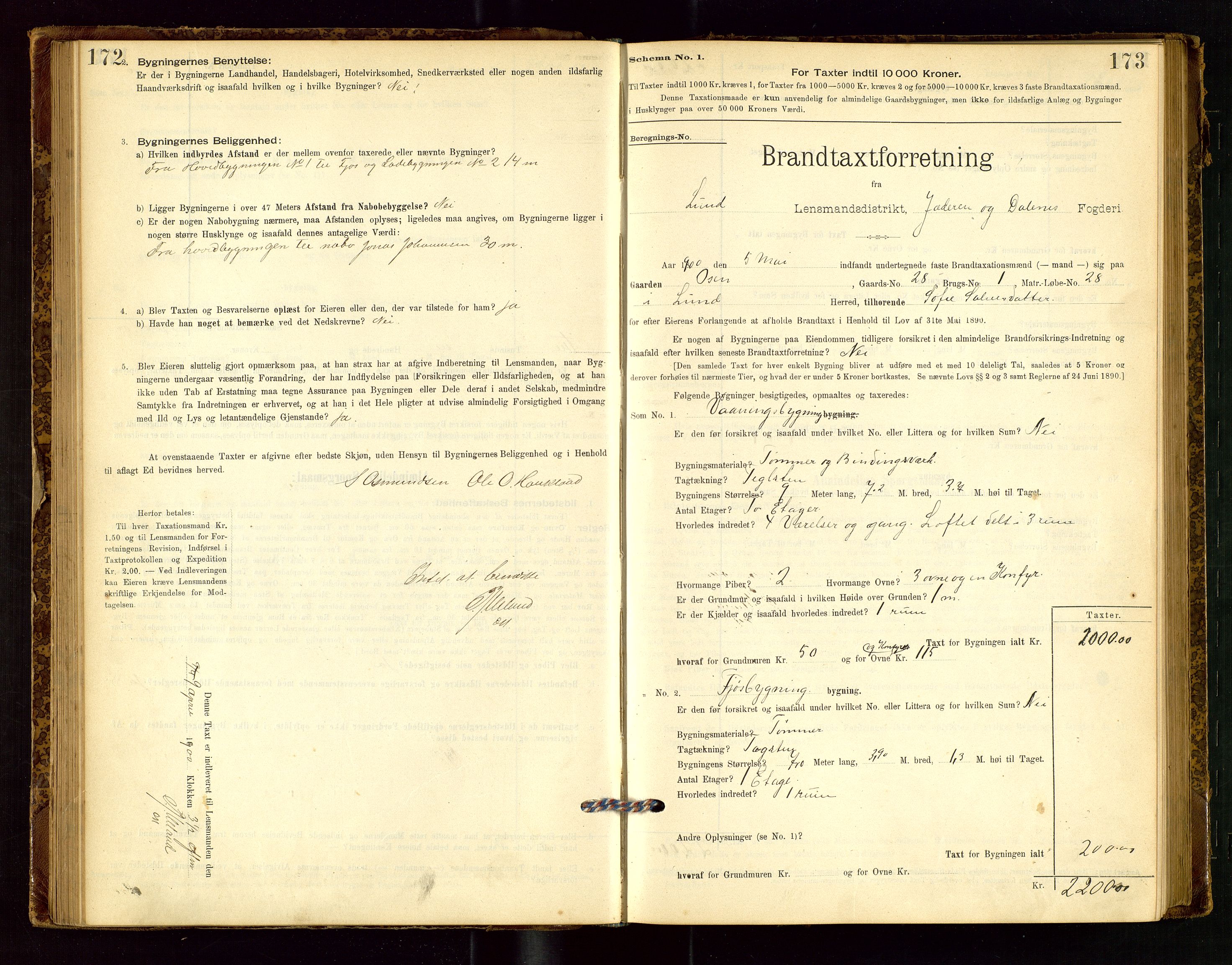 Lund lensmannskontor, SAST/A-100303/Gob/L0001: "Brandtakstprotokol", 1894-1907, p. 172-173