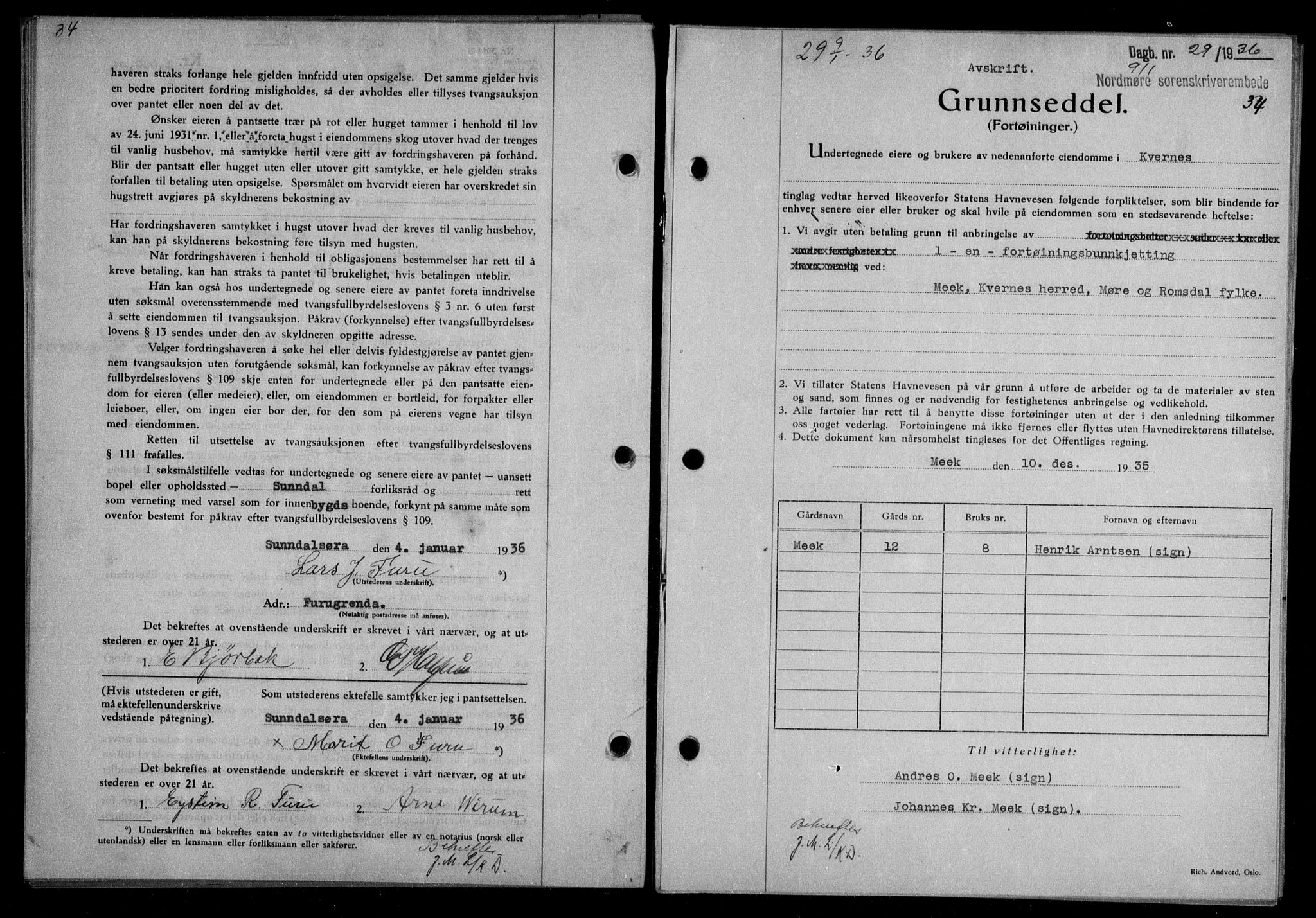 Nordmøre sorenskriveri, AV/SAT-A-4132/1/2/2Ca/L0087: Mortgage book no. 77, 1935-1936, Deed date: 09.01.1936