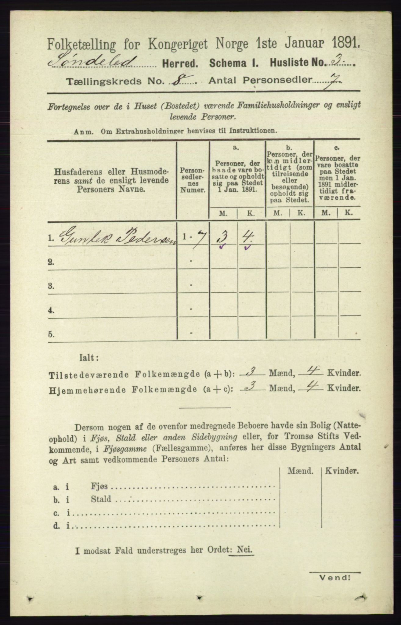 RA, 1891 census for 0913 Søndeled, 1891, p. 2527