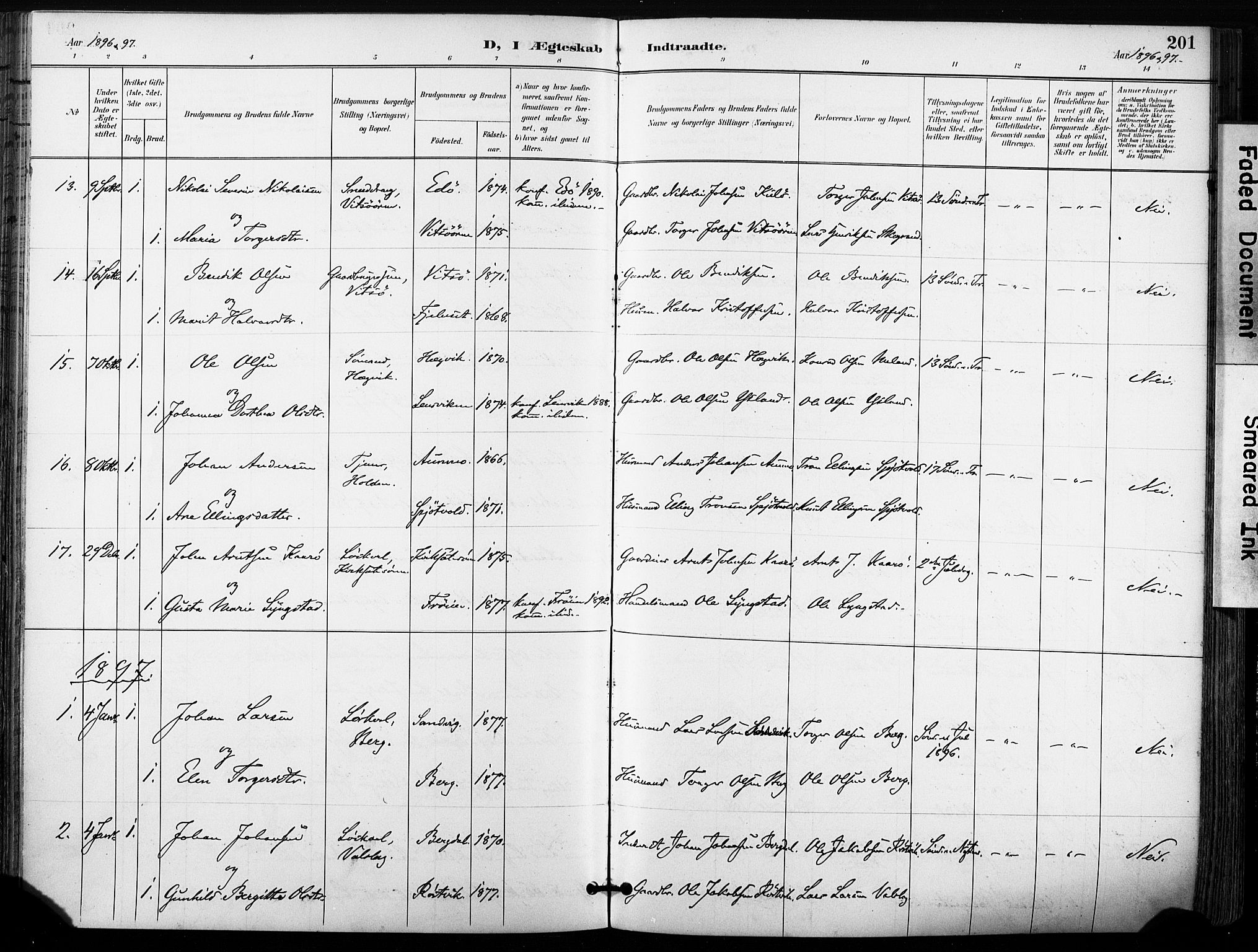 Ministerialprotokoller, klokkerbøker og fødselsregistre - Sør-Trøndelag, SAT/A-1456/630/L0497: Parish register (official) no. 630A10, 1896-1910, p. 201