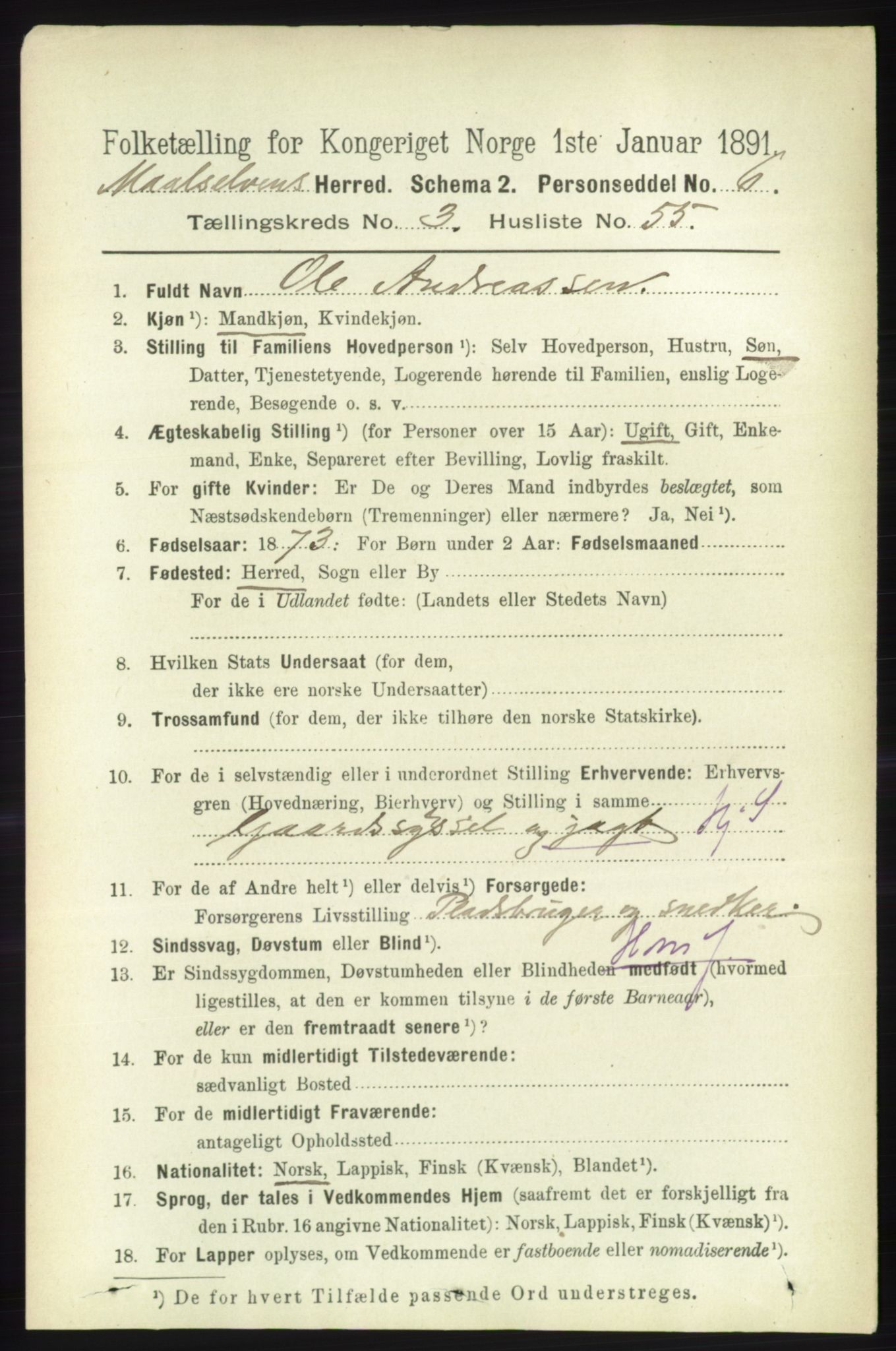 RA, 1891 census for 1924 Målselv, 1891, p. 979