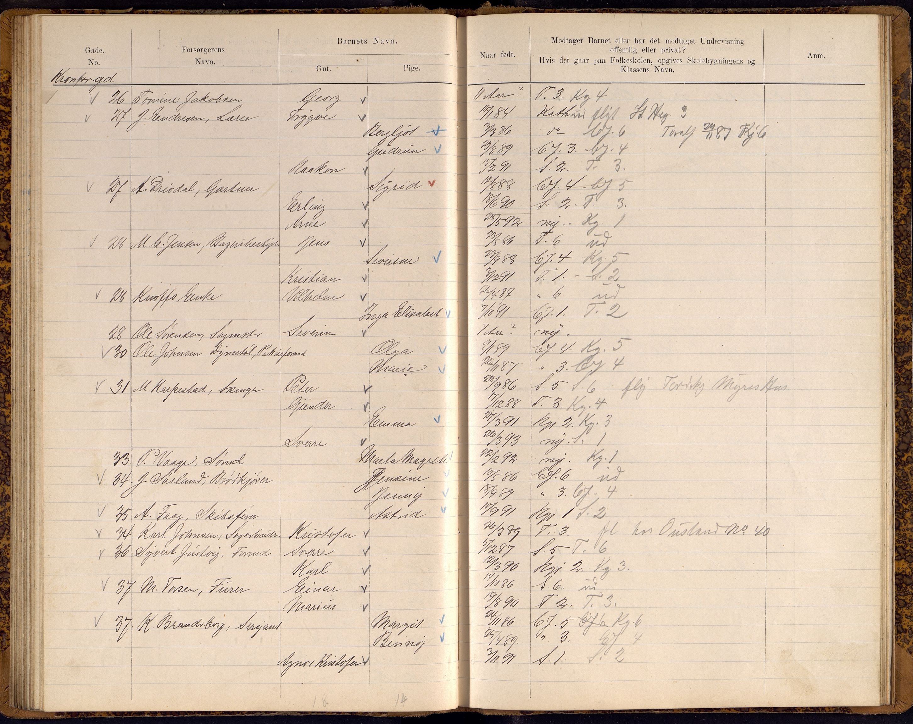 Kristiansand By - Skolekommisjonen/ -Styret, ARKSOR/1001KG510/J/Jb/L0009: Barnetelling, 1899