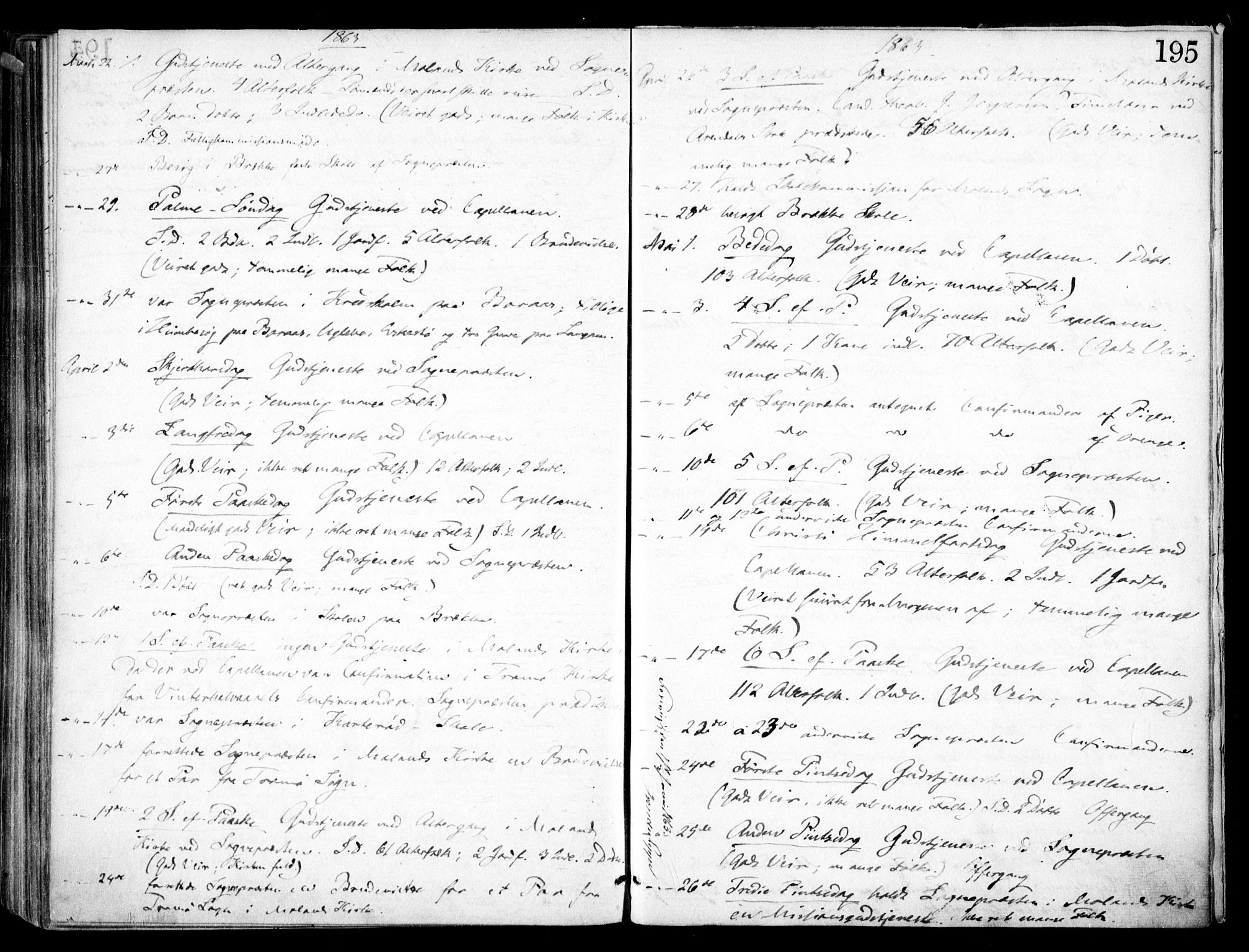 Austre Moland sokneprestkontor, SAK/1111-0001/F/Fa/Faa/L0008: Parish register (official) no. A 8, 1858-1868, p. 195