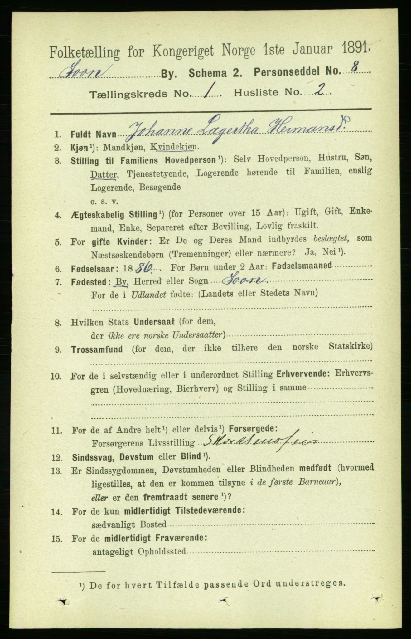 RA, 1891 census for 0201 Son, 1891, p. 22