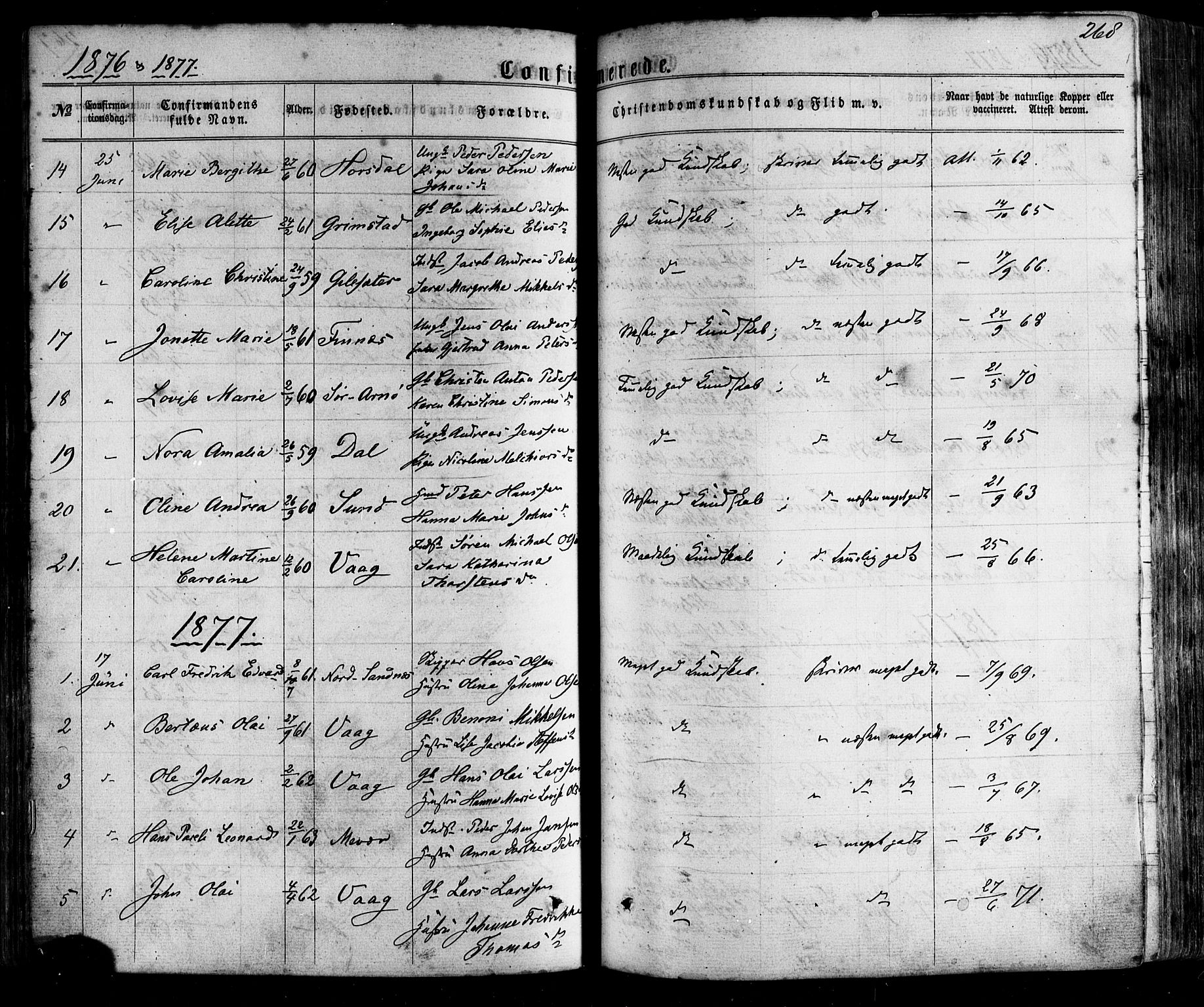 Ministerialprotokoller, klokkerbøker og fødselsregistre - Nordland, SAT/A-1459/805/L0098: Parish register (official) no. 805A05, 1862-1879, p. 268
