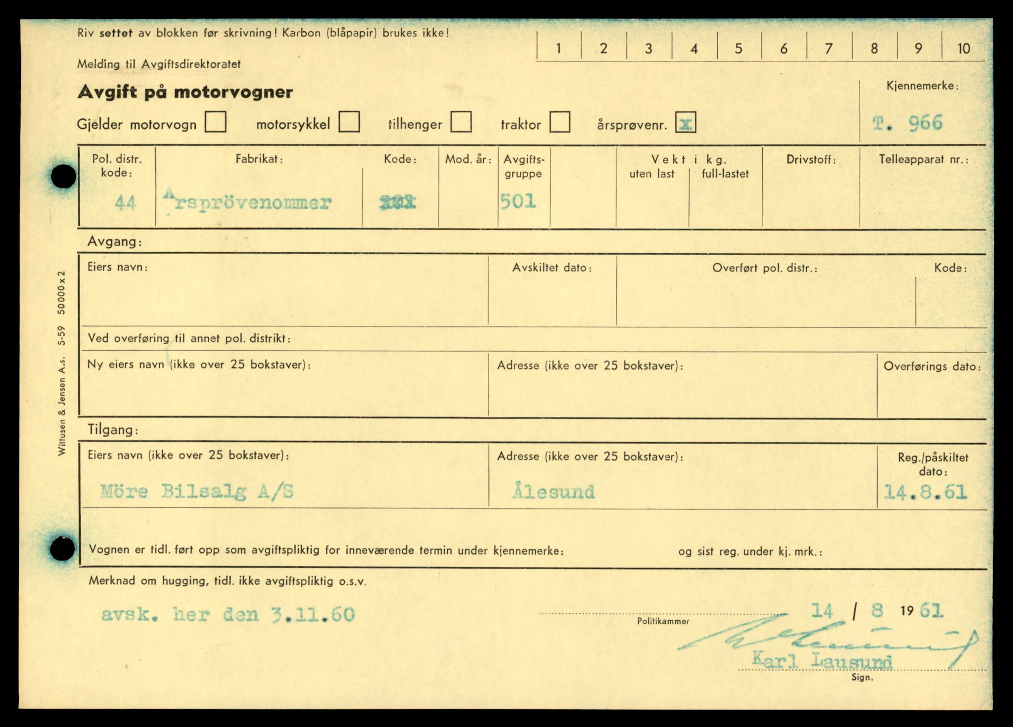 Møre og Romsdal vegkontor - Ålesund trafikkstasjon, AV/SAT-A-4099/F/Fe/L0009: Registreringskort for kjøretøy T 896 - T 1049, 1927-1998, p. 989