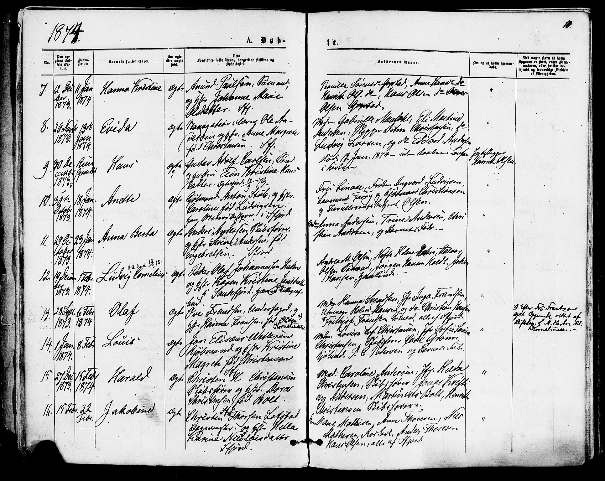 Sandefjord kirkebøker, AV/SAKO-A-315/F/Fa/L0001: Parish register (official) no. 1, 1873-1879, p. 10