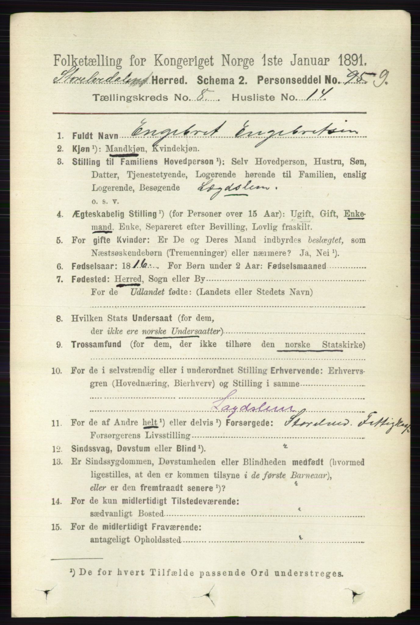 RA, 1891 census for 0430 Stor-Elvdal, 1891, p. 3537