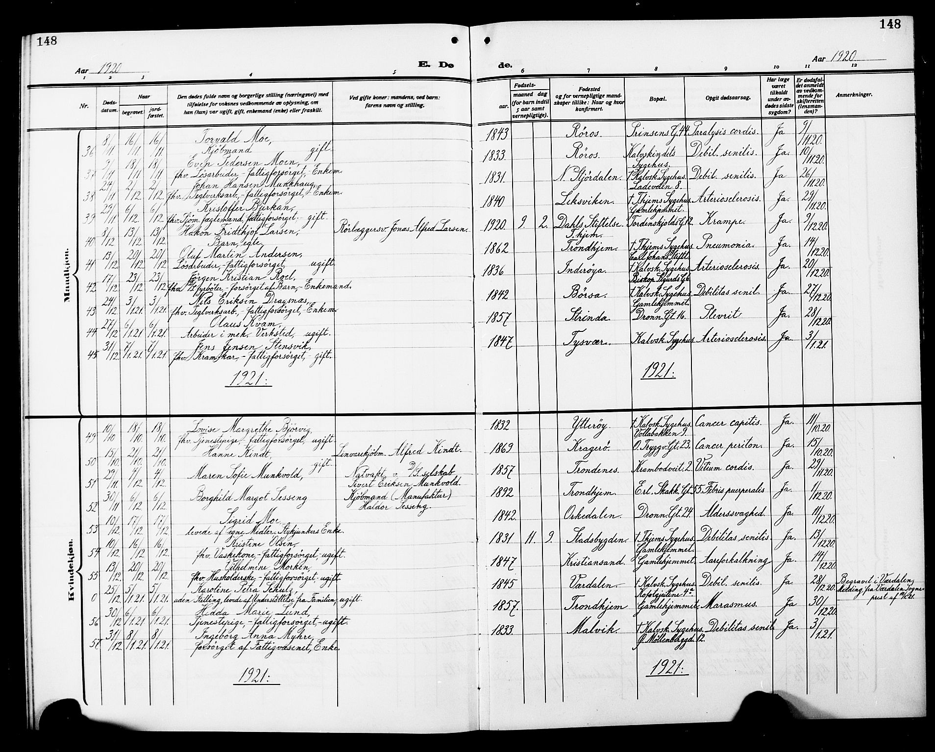 Ministerialprotokoller, klokkerbøker og fødselsregistre - Sør-Trøndelag, AV/SAT-A-1456/602/L0147: Parish register (copy) no. 602C15, 1911-1924, p. 148