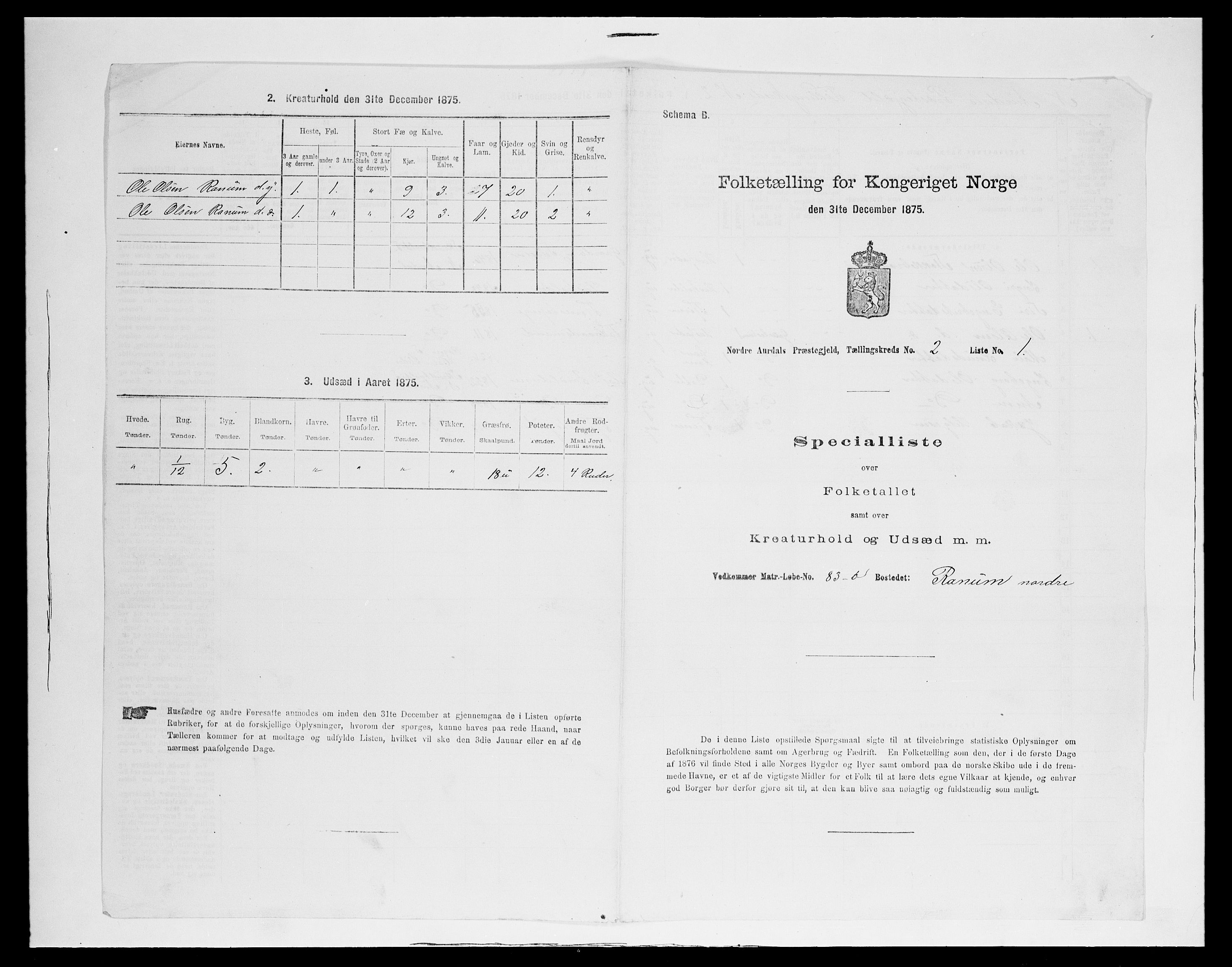 SAH, 1875 census for 0542P Nord-Aurdal, 1875, p. 336