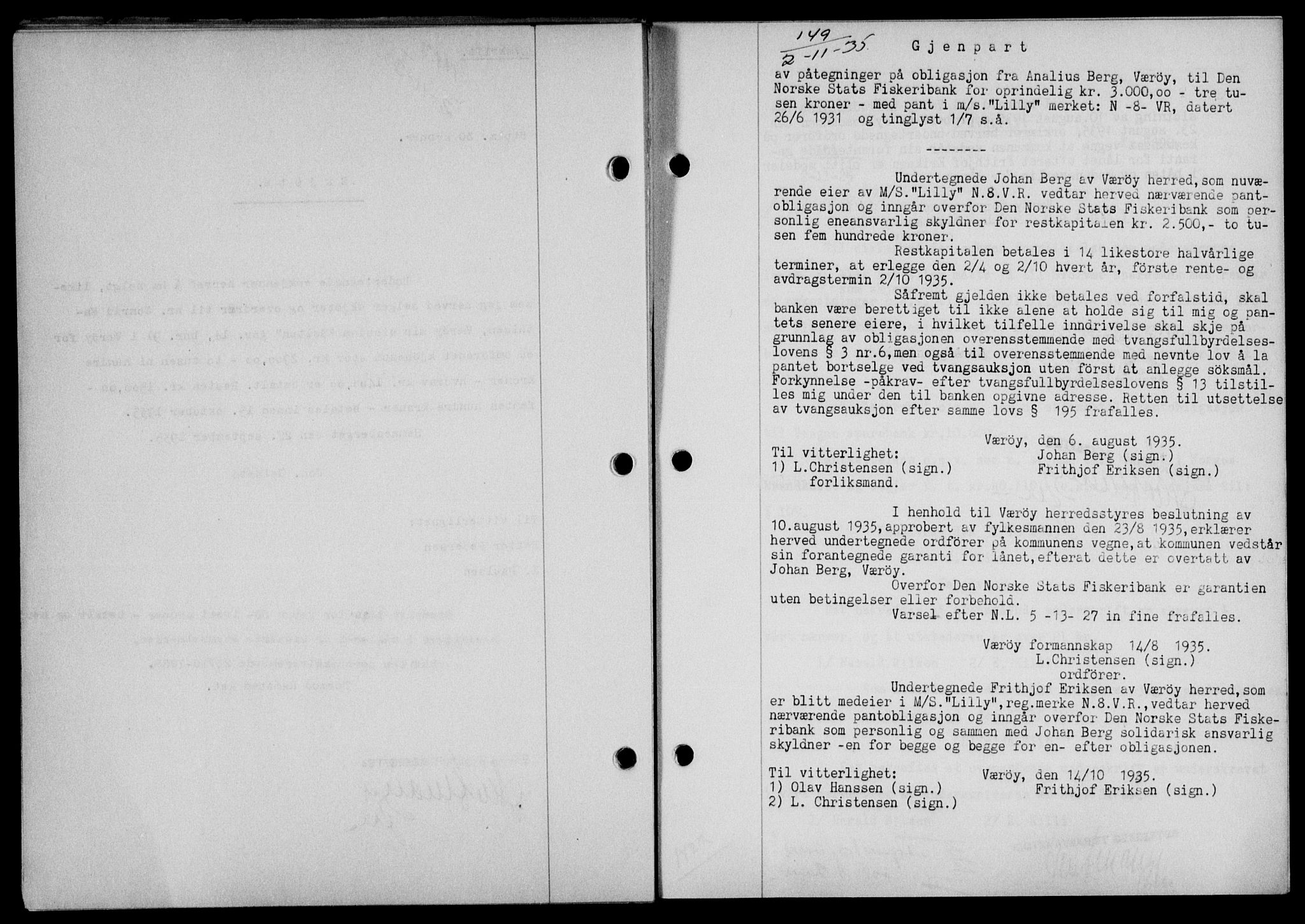 Lofoten sorenskriveri, SAT/A-0017/1/2/2C/L0032b: Mortgage book no. 32b, 1935-1935, Deed date: 15.11.1935