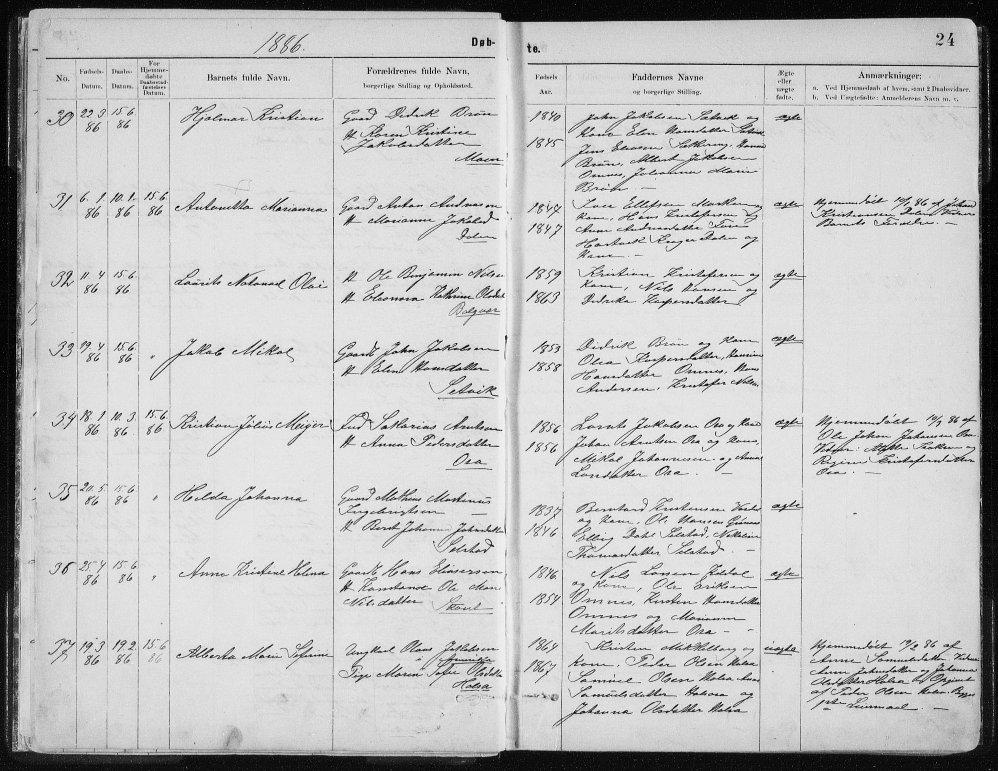 Ministerialprotokoller, klokkerbøker og fødselsregistre - Nordland, AV/SAT-A-1459/843/L0636: Parish register (copy) no. 843C05, 1884-1909, p. 24