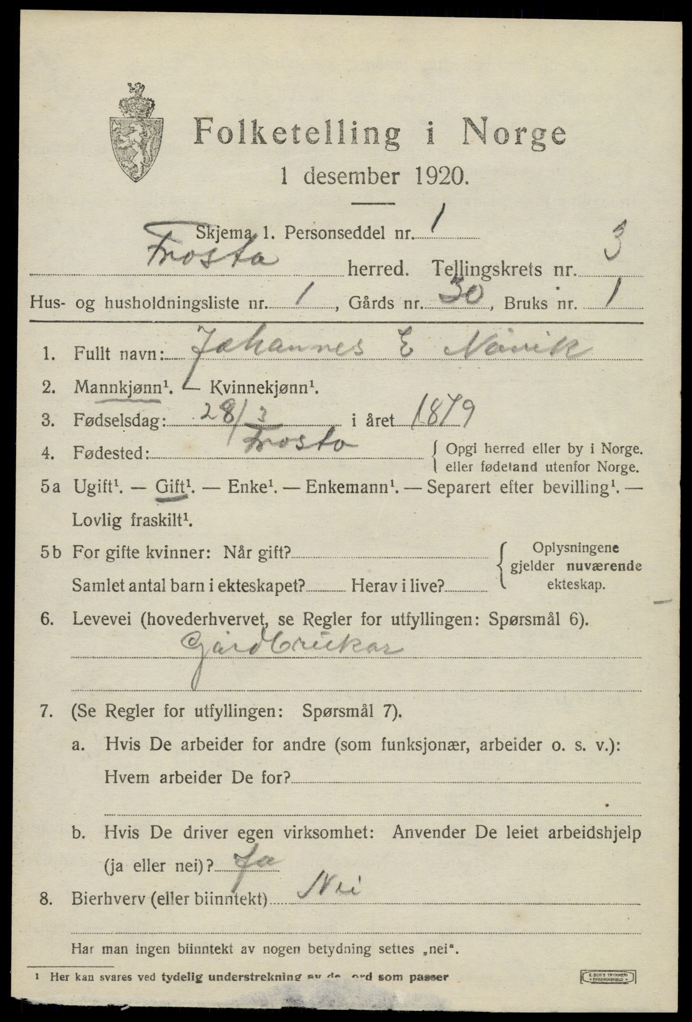 SAT, 1920 census for Frosta, 1920, p. 3502