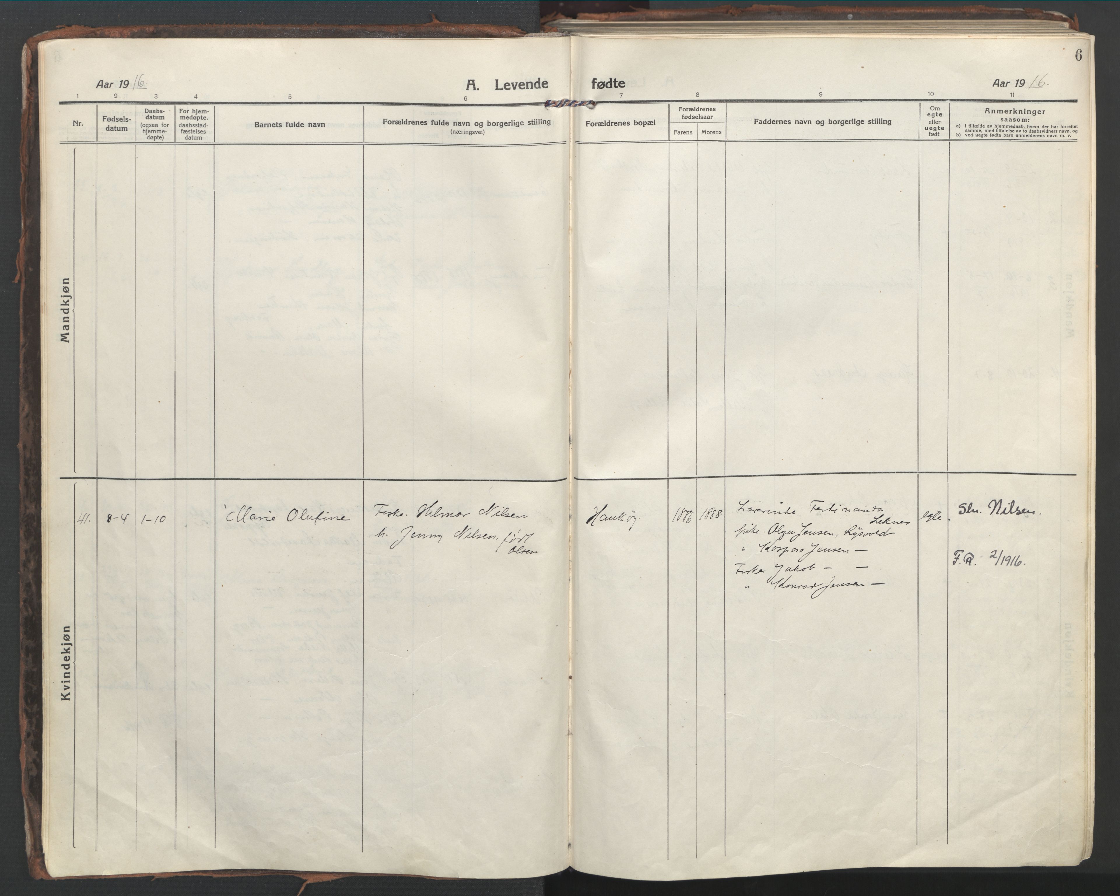 Ministerialprotokoller, klokkerbøker og fødselsregistre - Nordland, AV/SAT-A-1459/861/L0872: Parish register (official) no. 861A07, 1915-1924, p. 6