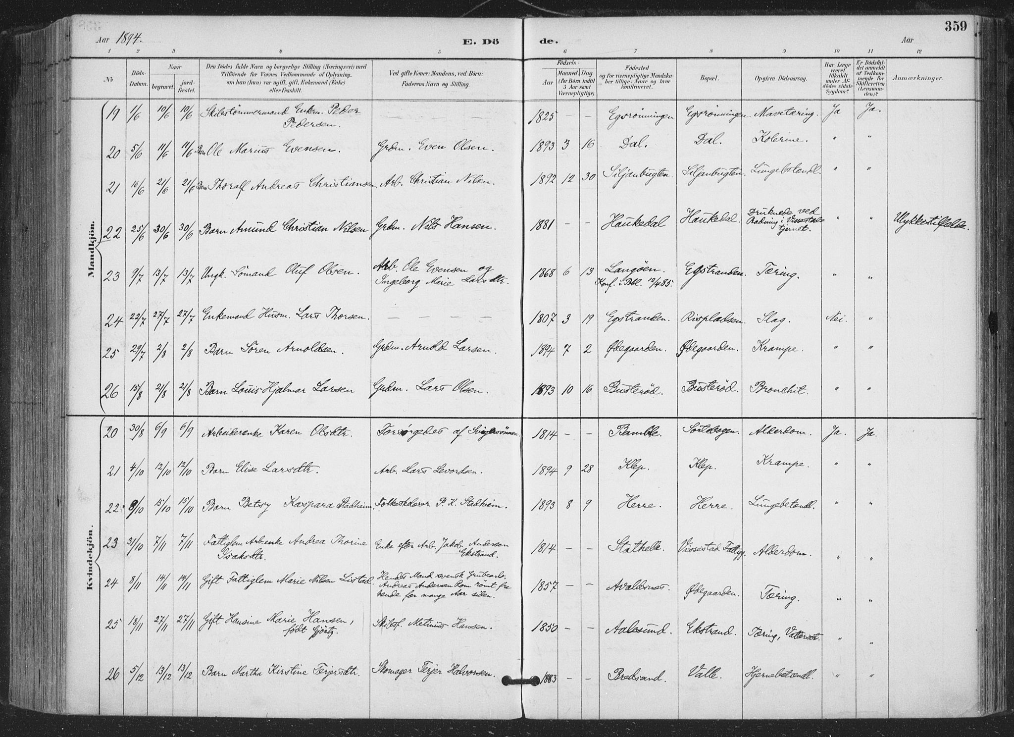 Bamble kirkebøker, AV/SAKO-A-253/F/Fa/L0008: Parish register (official) no. I 8, 1888-1900, p. 359